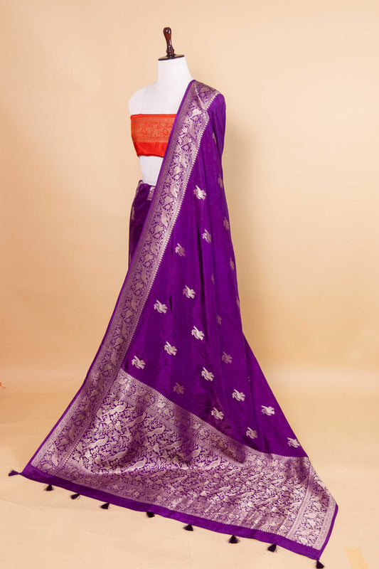 Purple Bird Weaving Russian Silk Saree