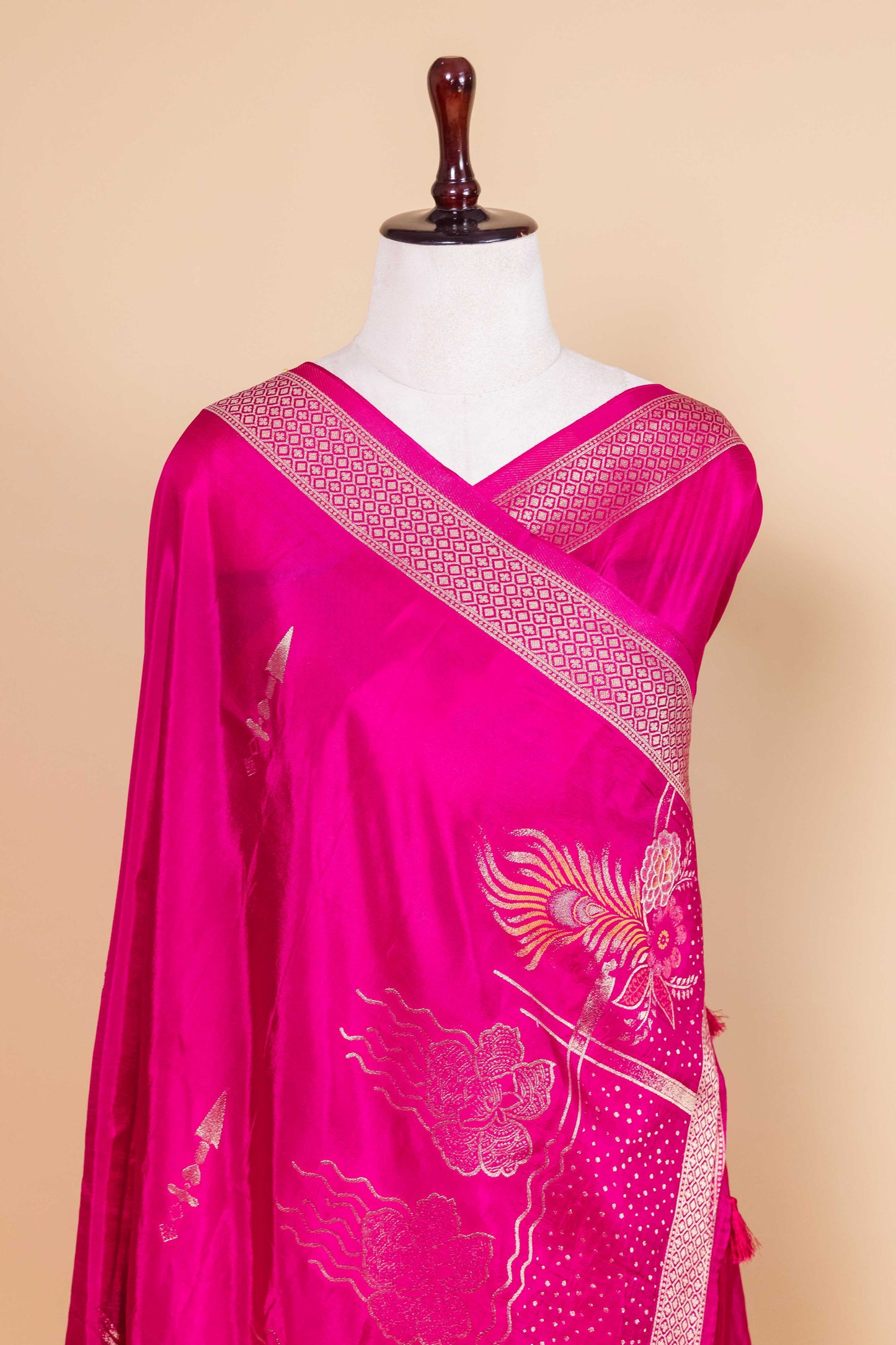 Rani Pink Zari Woven Russain Silk Saree