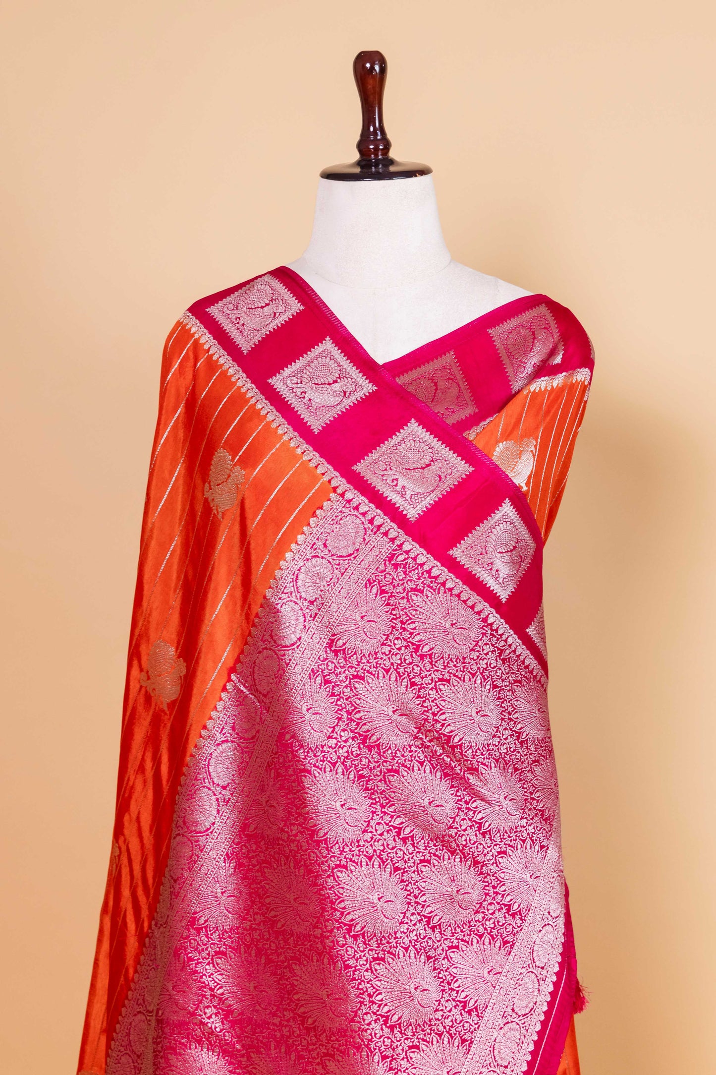 Orange and Rani Russian Silk Saree