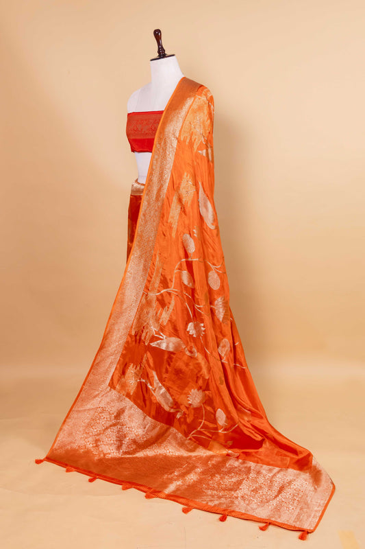Saffron Zari Woven Fancy Silk Saree