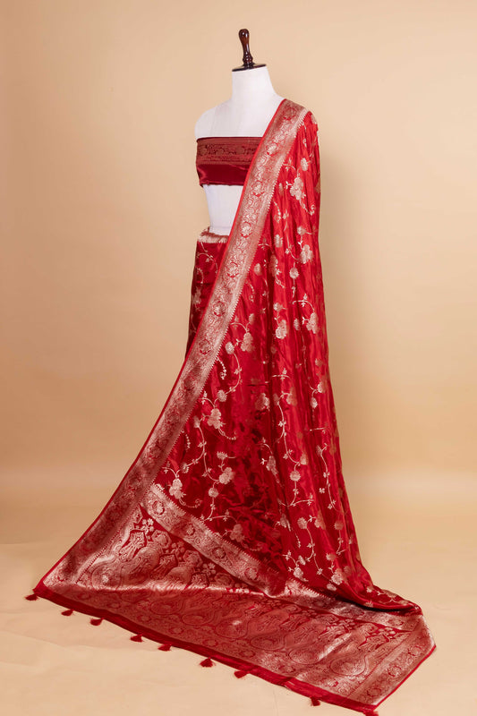 Crimson Zari Woven Fancy Silk Saree
