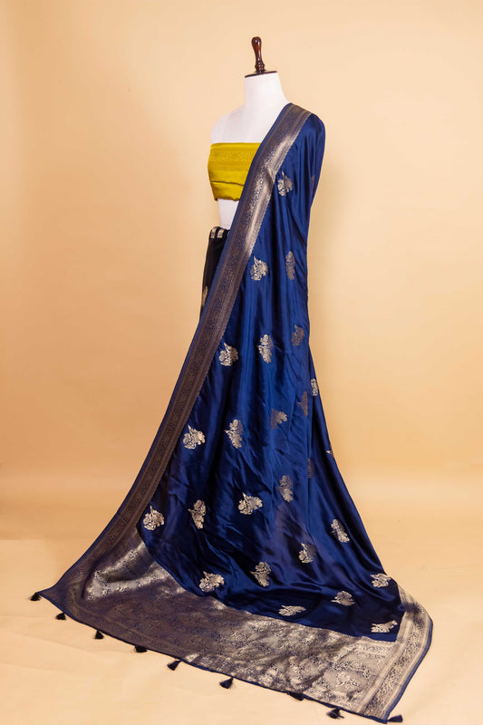 Navy Bird Weaving Satin Silk Saree