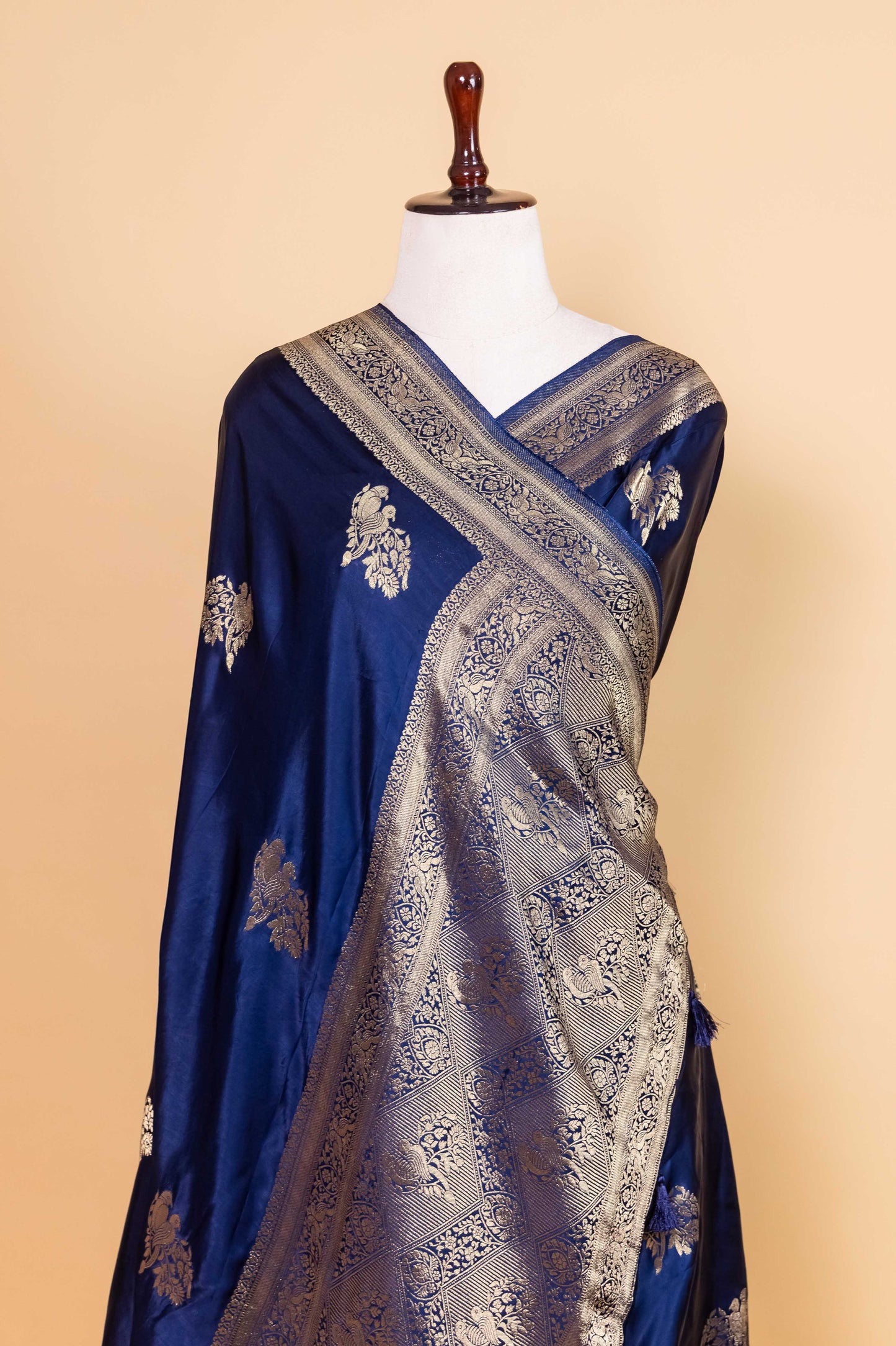 Navy Bird Weaving Satin Silk Saree