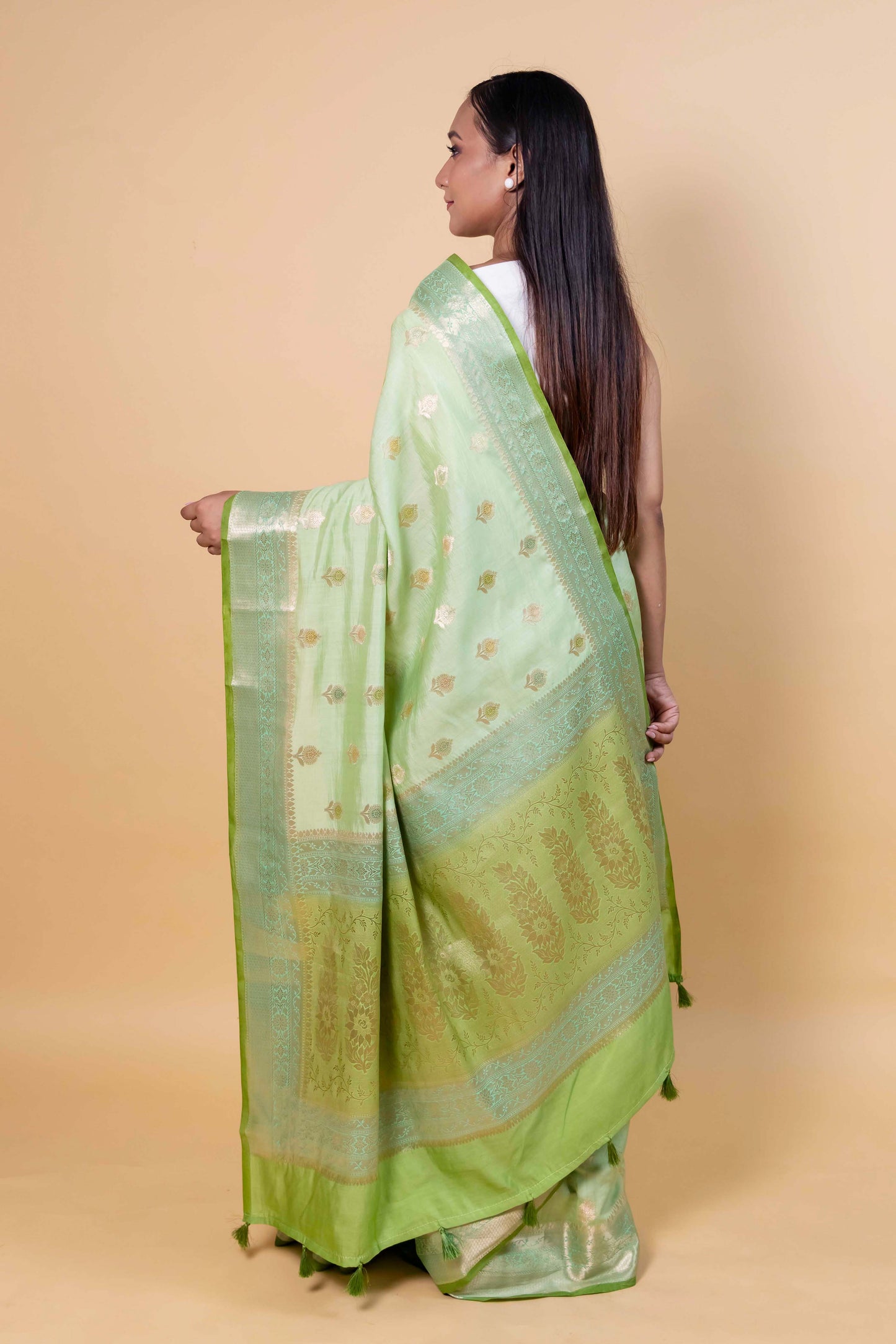 Pista Green Meenakari Chiniya Silk Saree