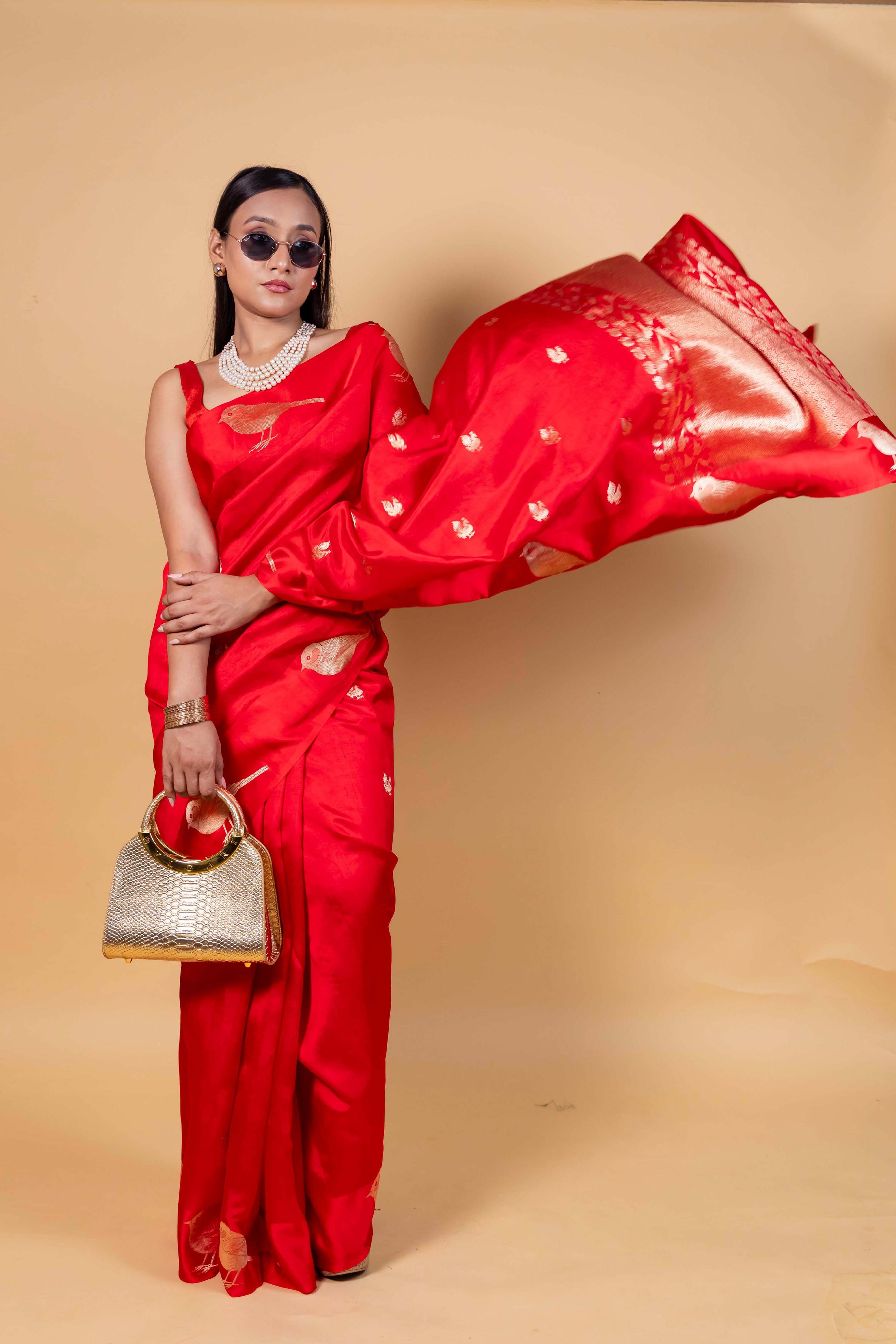 Red Nita Ambani Puna Silk Saree