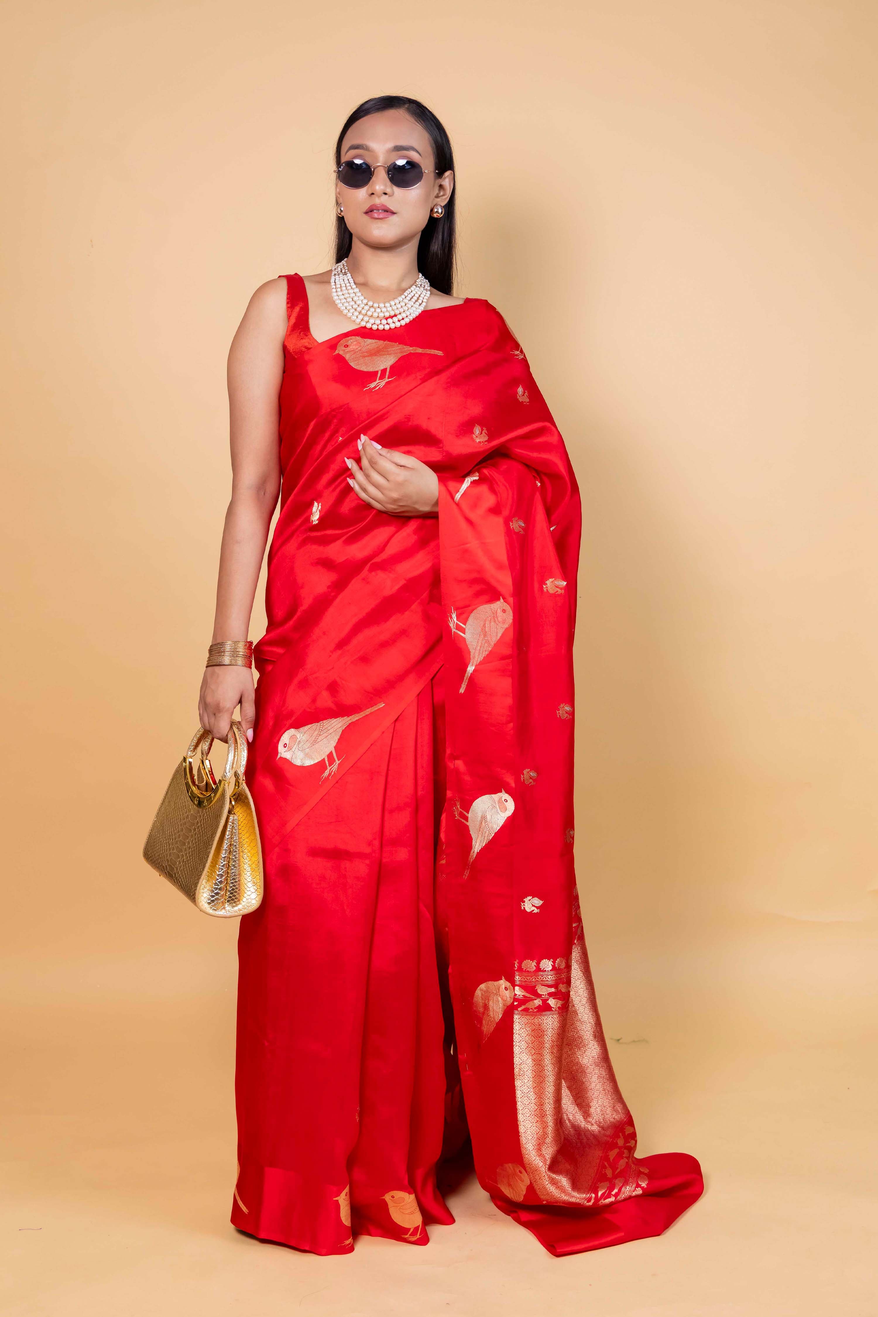 Red Nita Ambani Puna Silk Saree