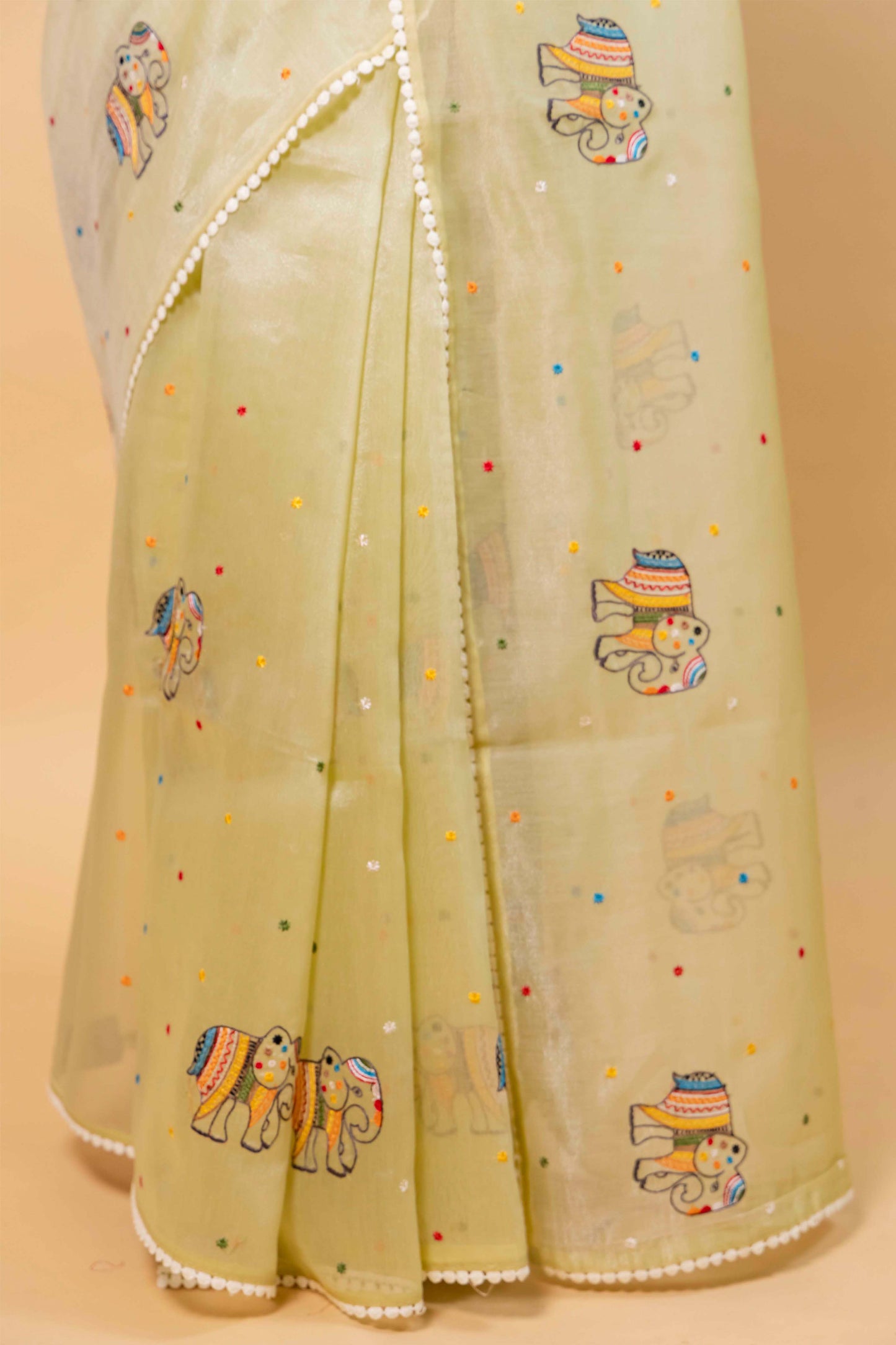 Liril Green Embroidered Chanderi Tissue Saree