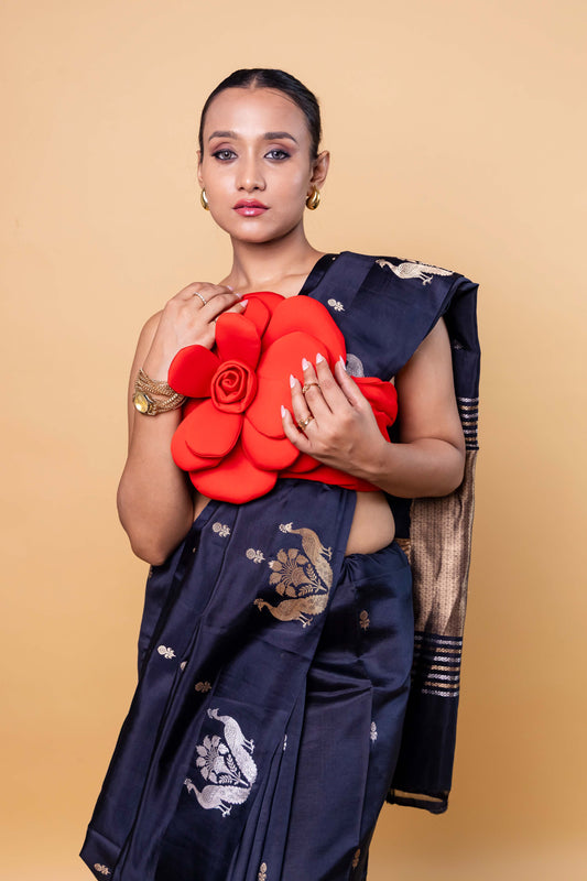 Black Sona Rupa Raw Mango Silk Saree