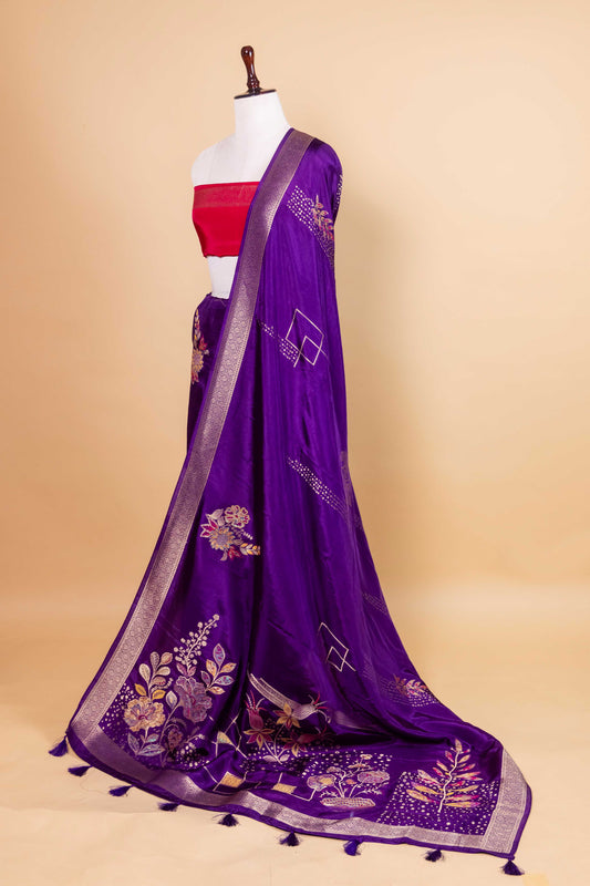 Magenta Floral Weaving Silk Saree