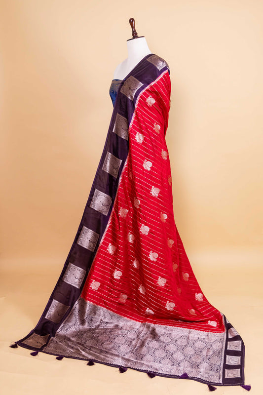 Red & Magenta Peacock Weaving Silk Saree