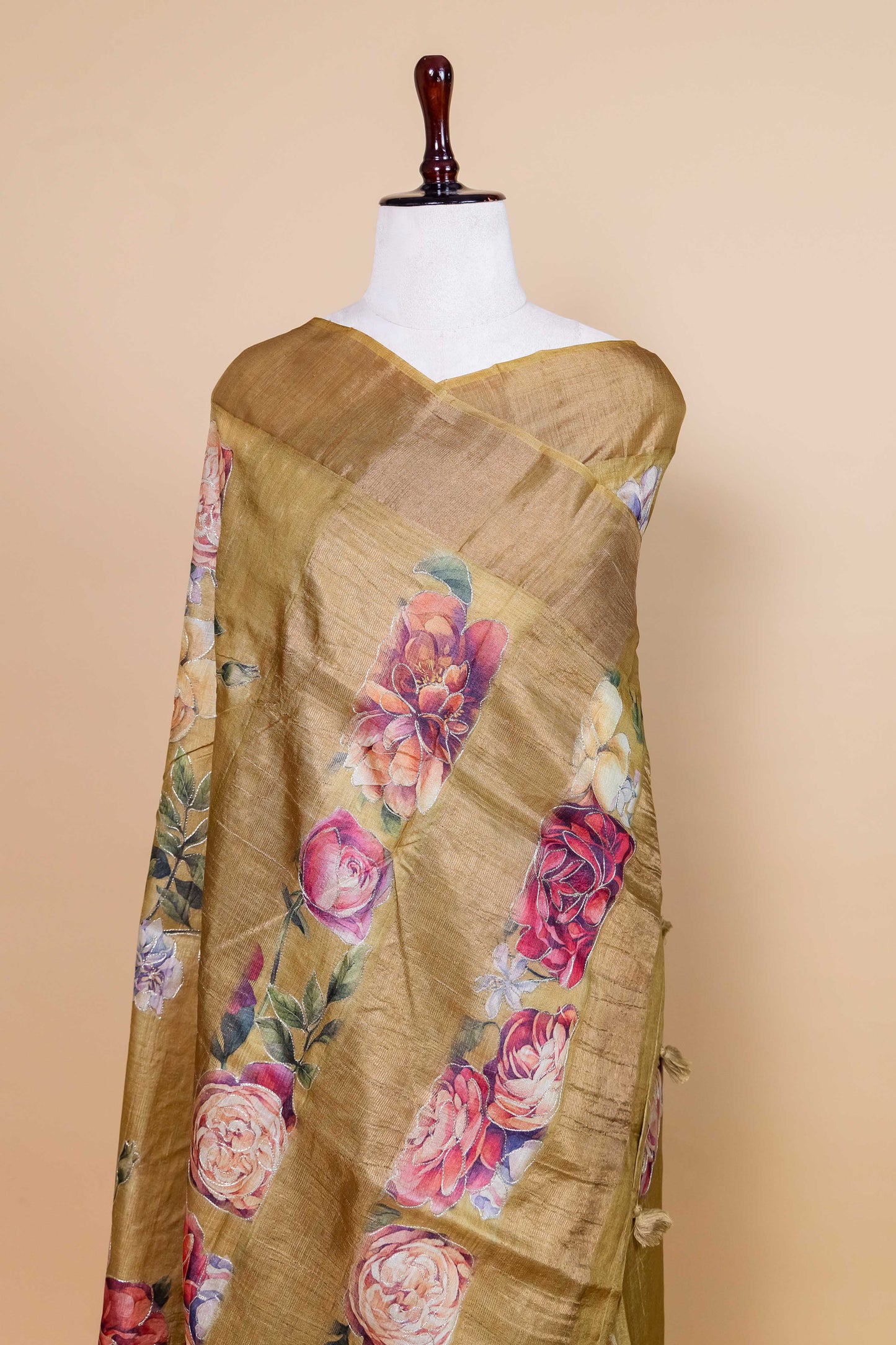 Olive Green Embellished Tussar Silk Saree