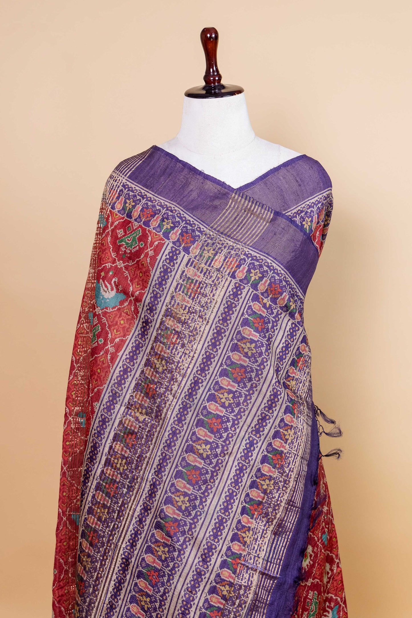 Maroon Patola Print Tussar Silk Saree