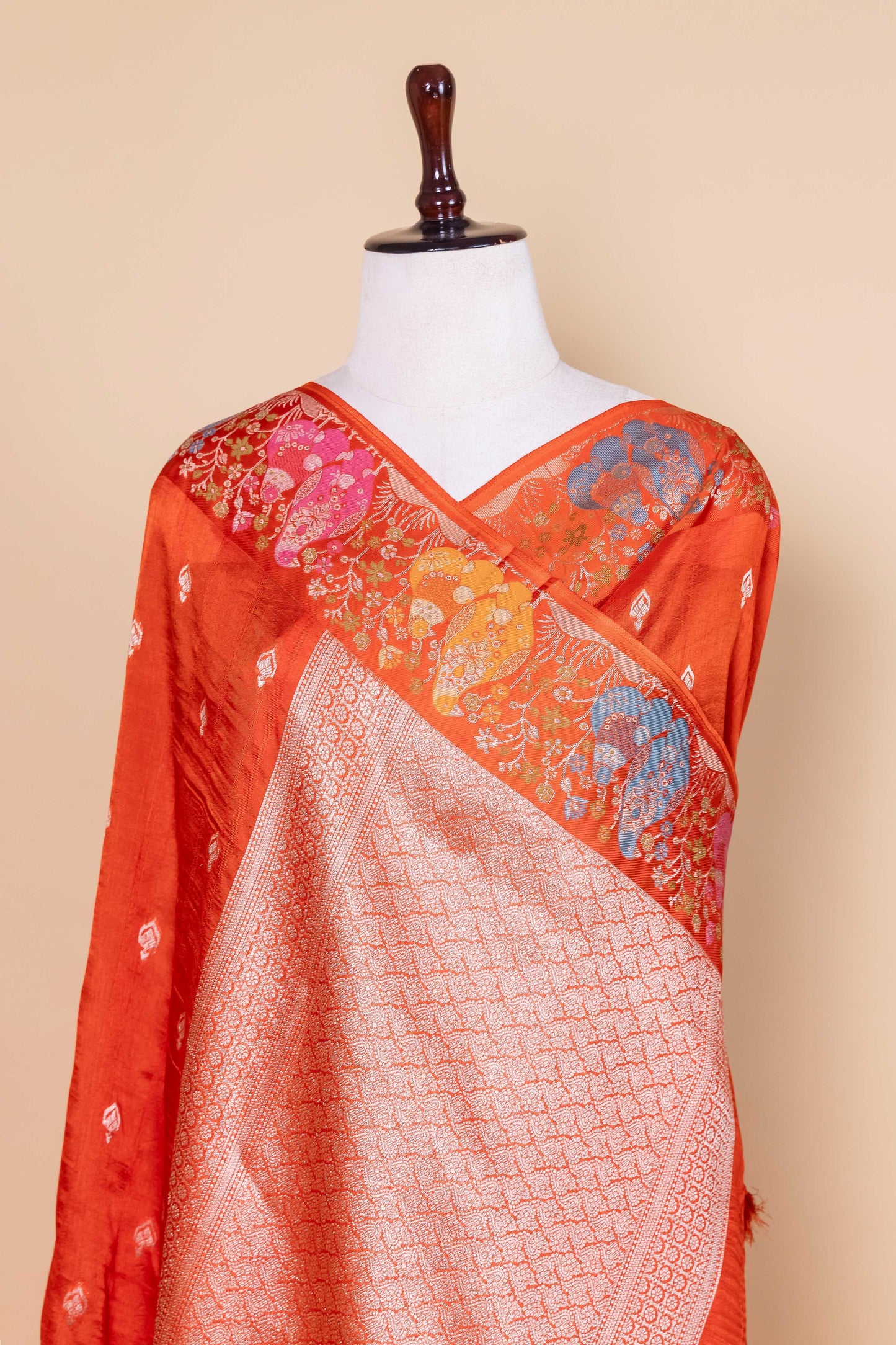 Orange Bird Weaving Silk Saree