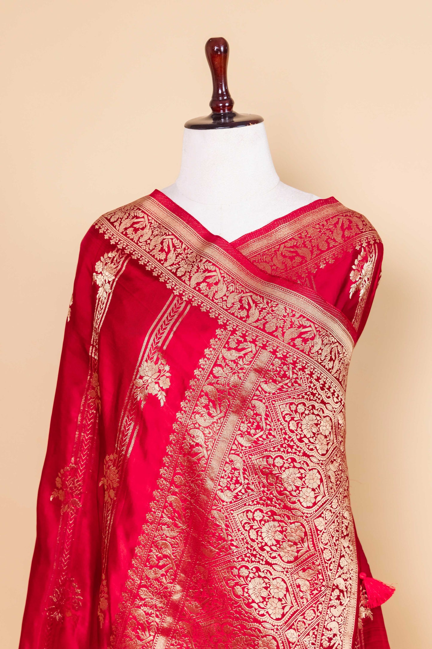 Red Floral Weaving Satin Silk Saree