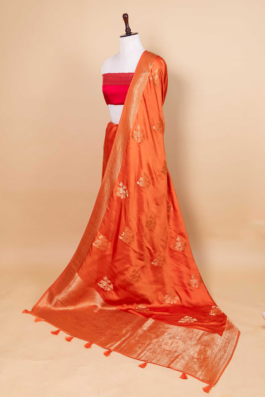 Orange Bird Weaving Satin Silk Saree