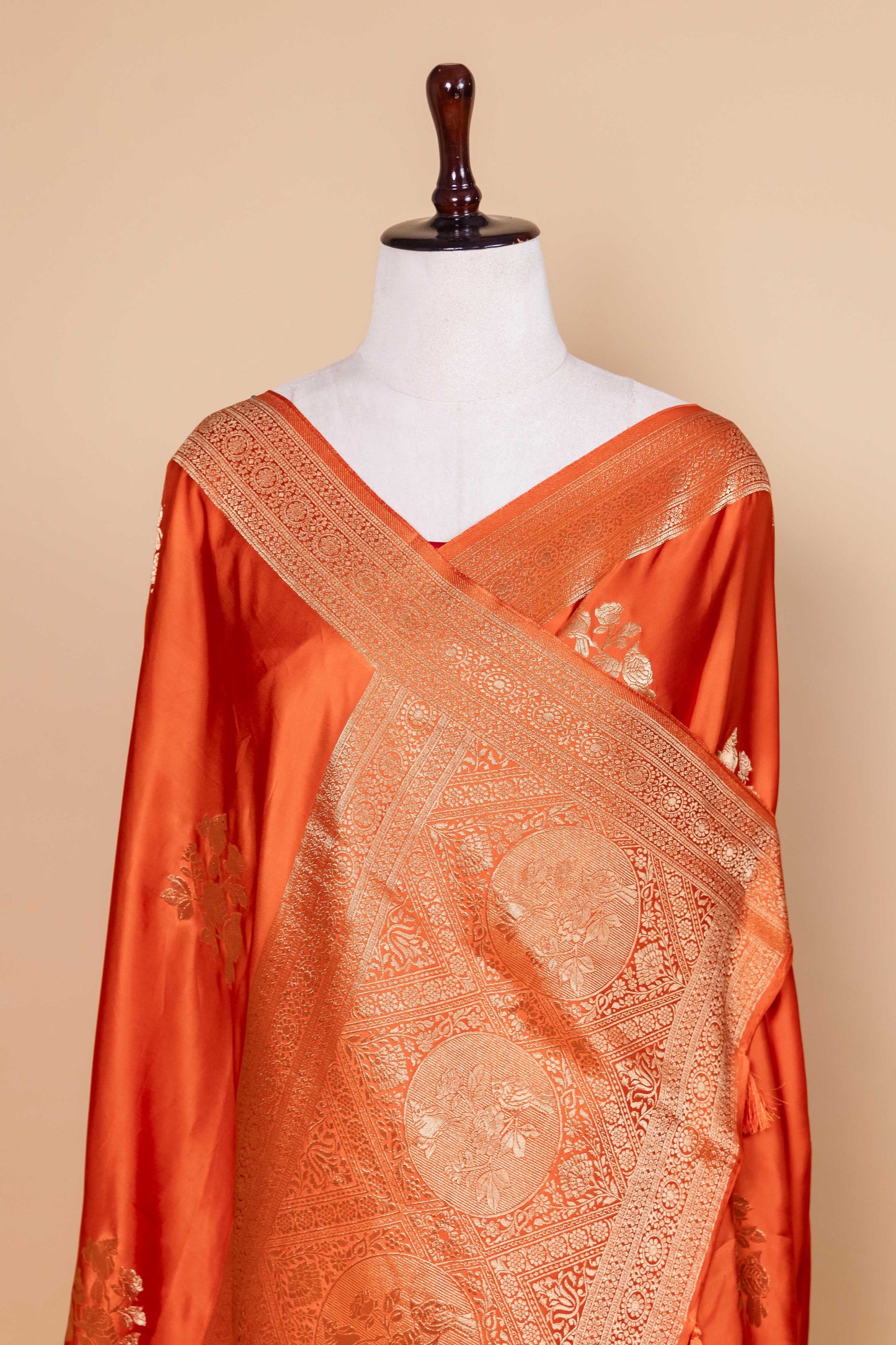 Orange Bird Weaving Satin Silk Saree