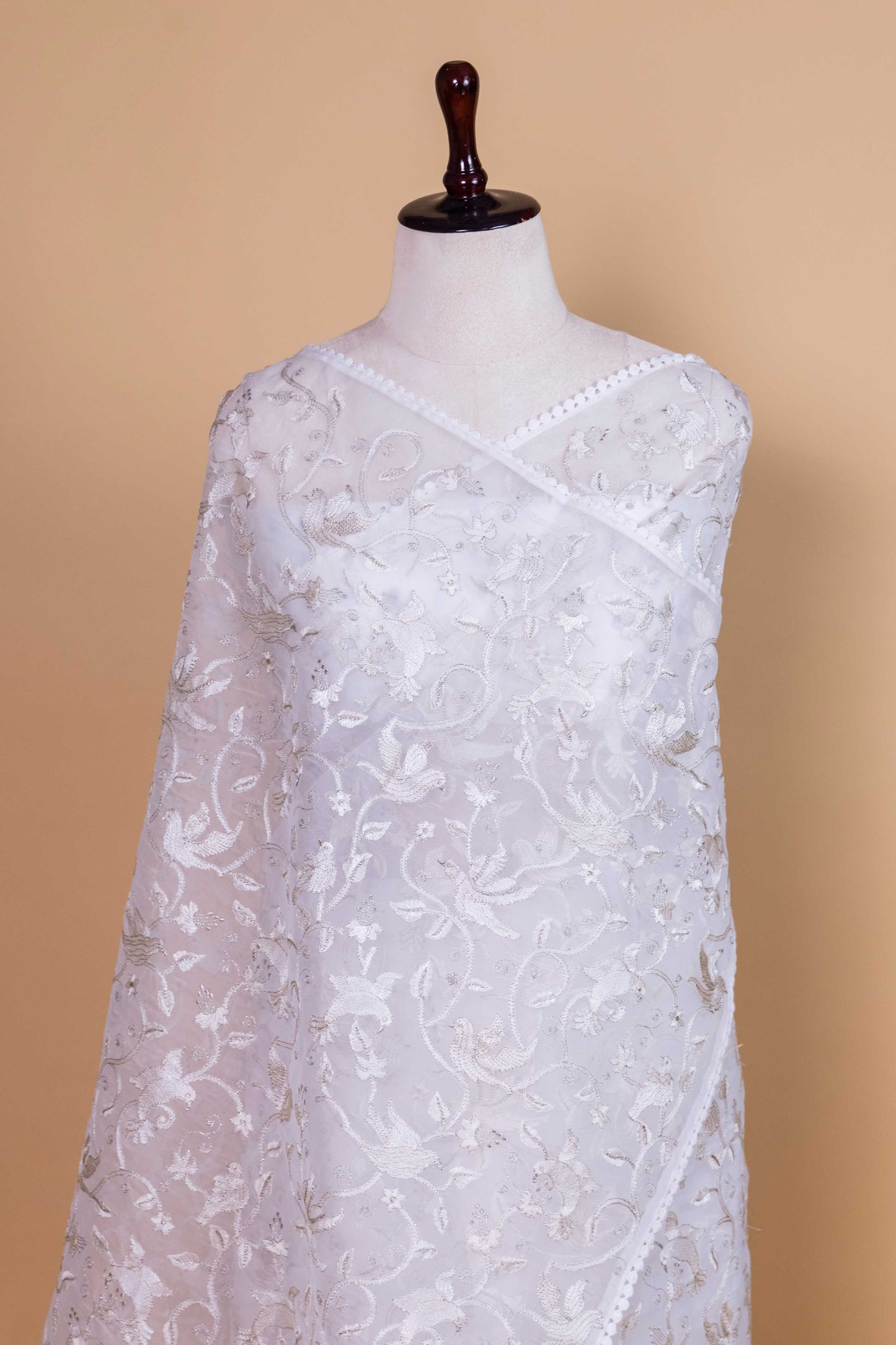 White Bird Embroidery Organza Saree