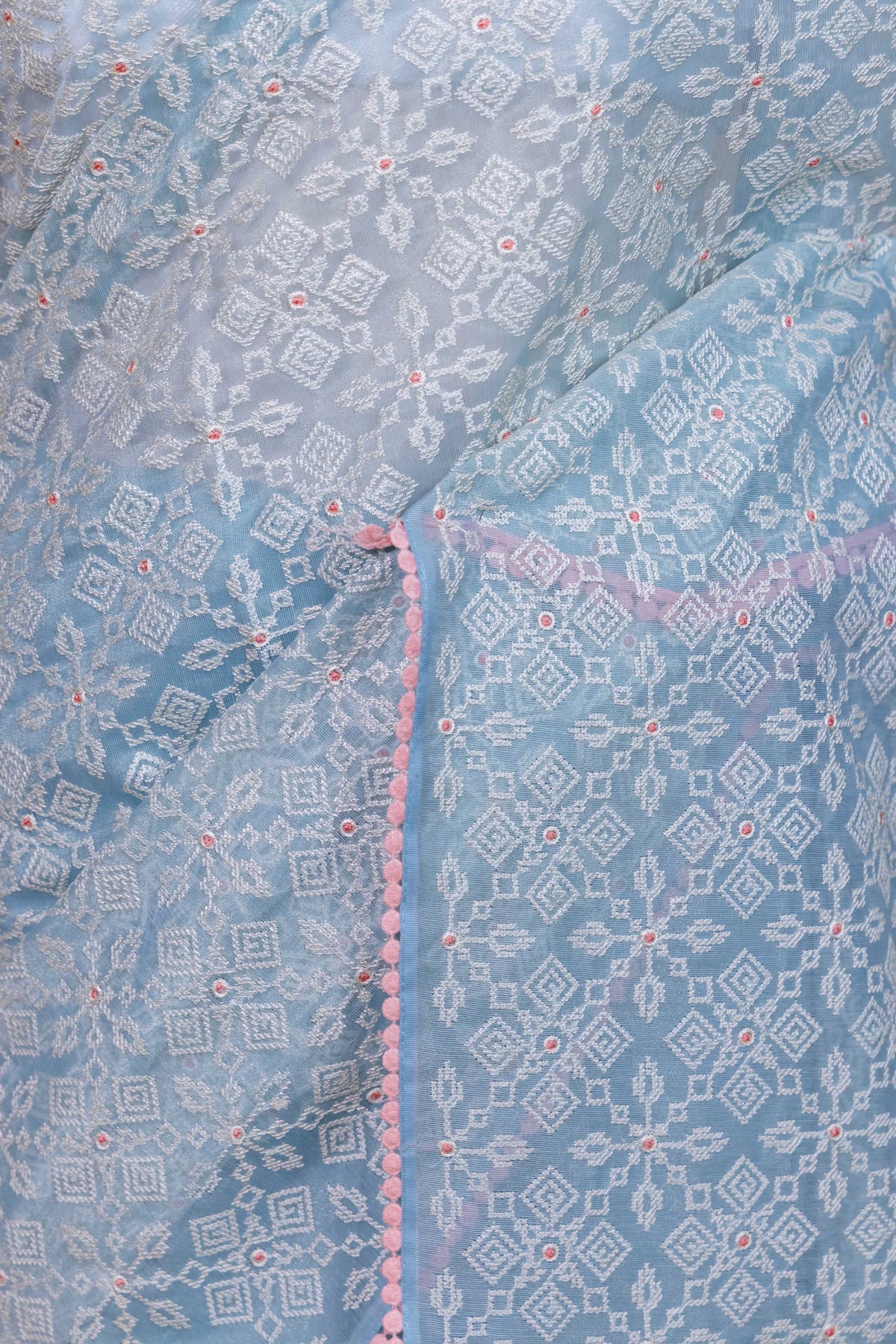 Firozi Blue Embroidery Chanderi Tissue Saree