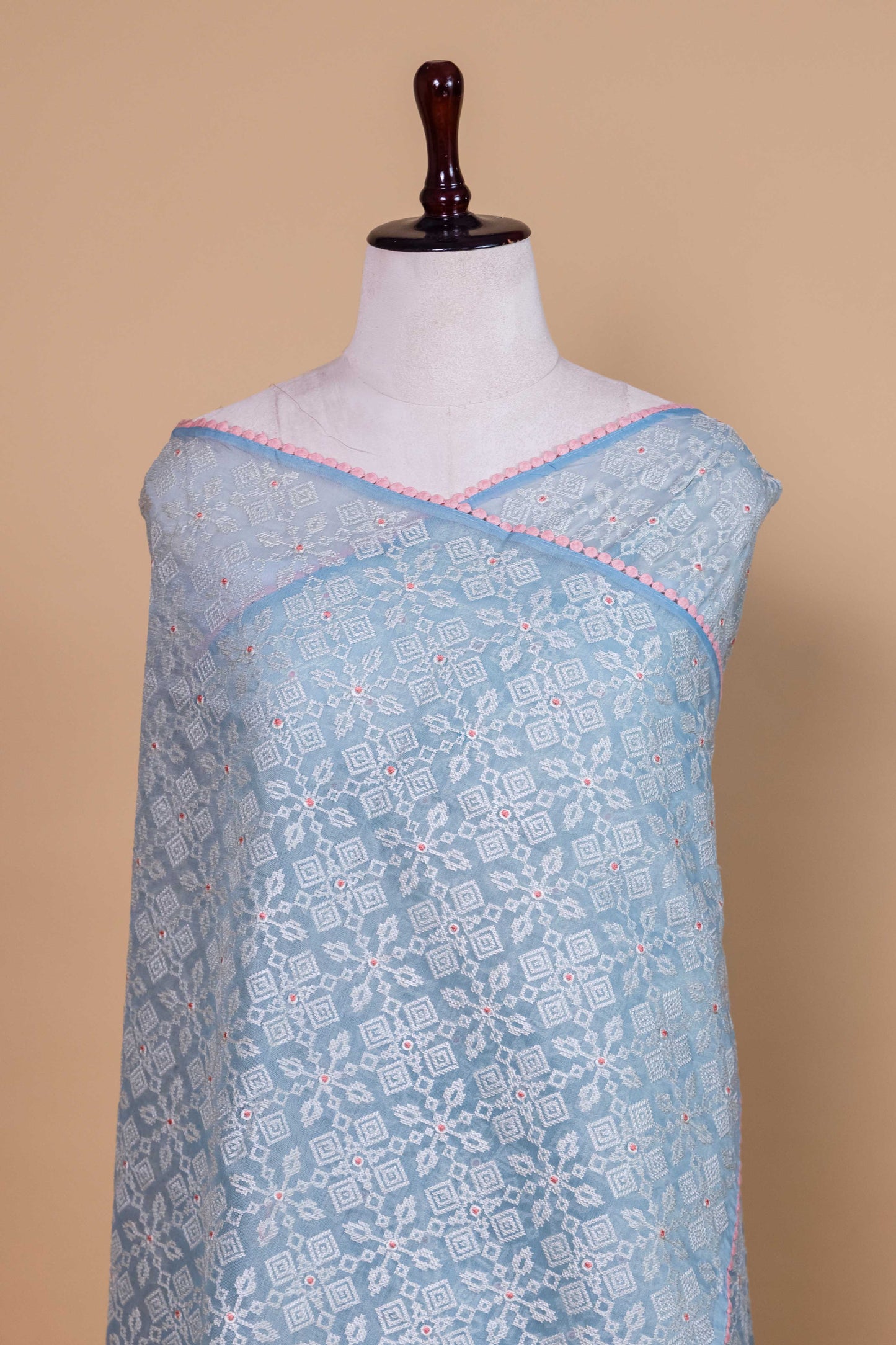 Firozi Blue Embroidery Chanderi Tissue Saree