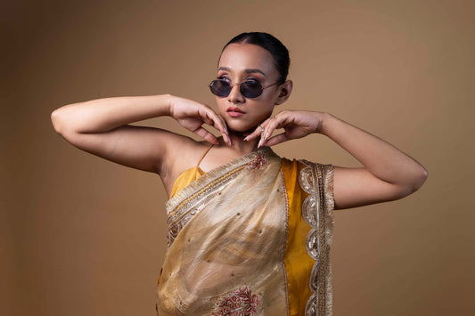 Light Yellow Embellished Organza Silk Saree