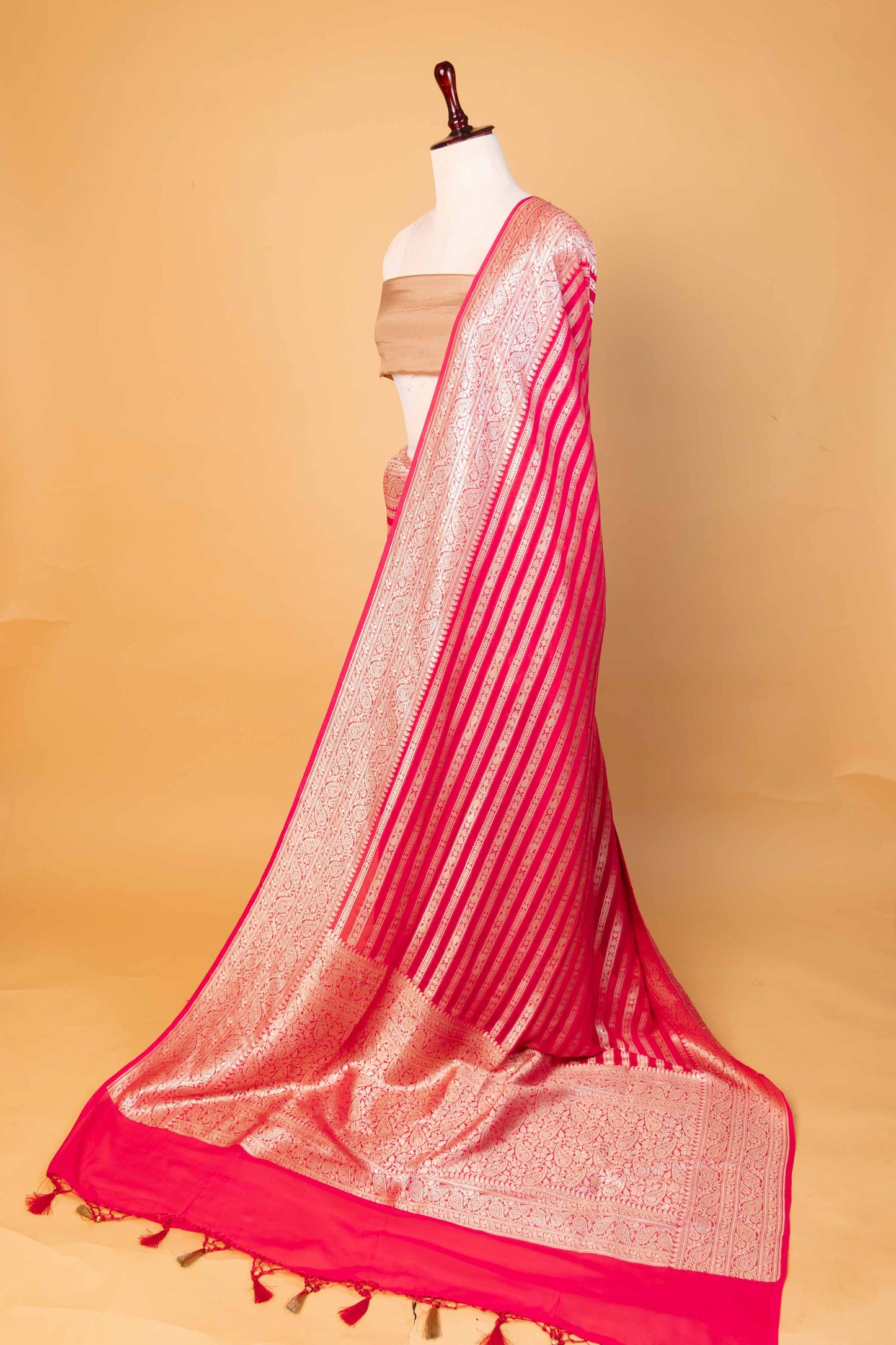 Cherry Red Khaddi Georgette Silk Saree