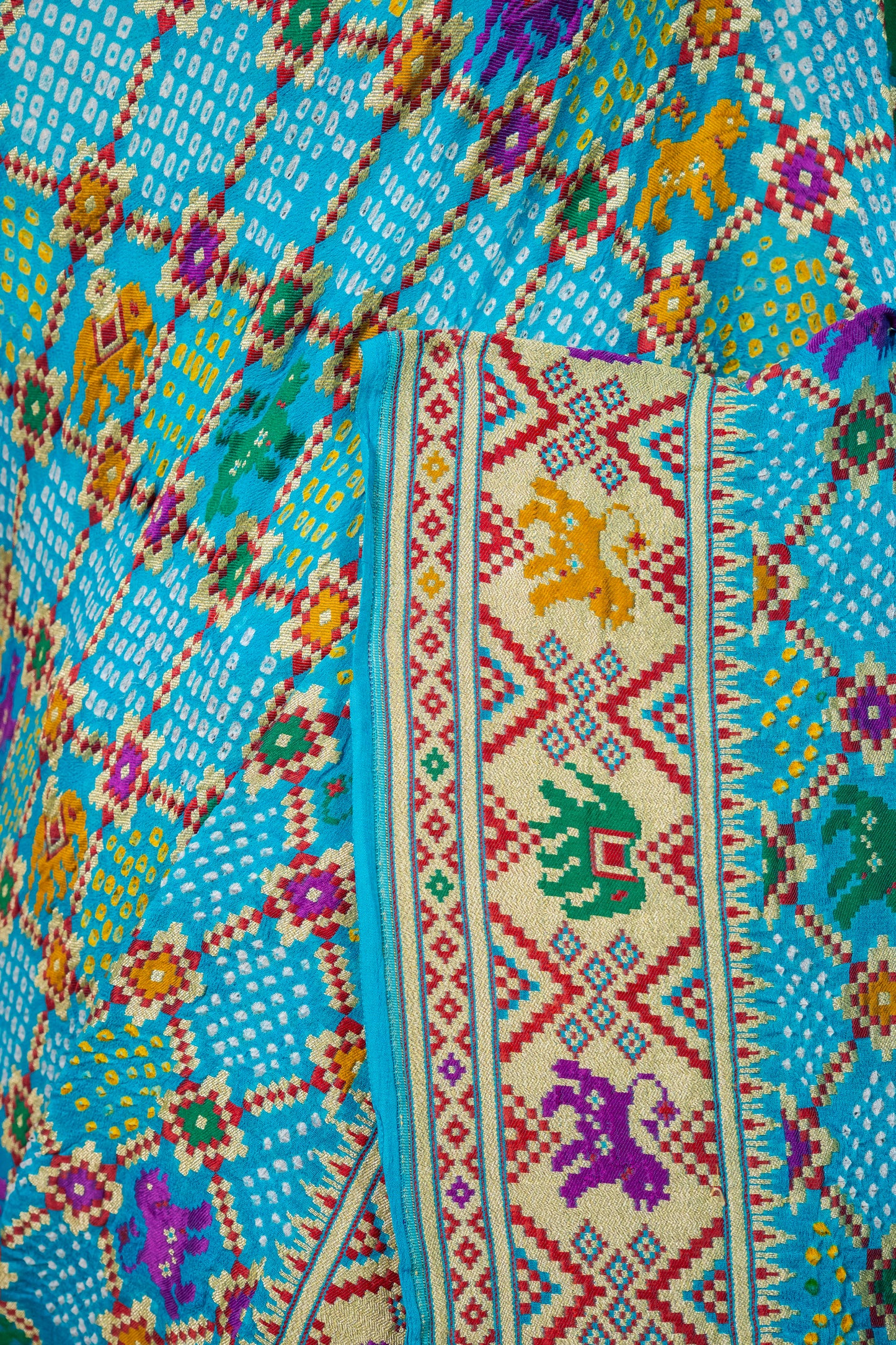 Sky Blue Ghatchola Bandhani Georgette Silk Saree