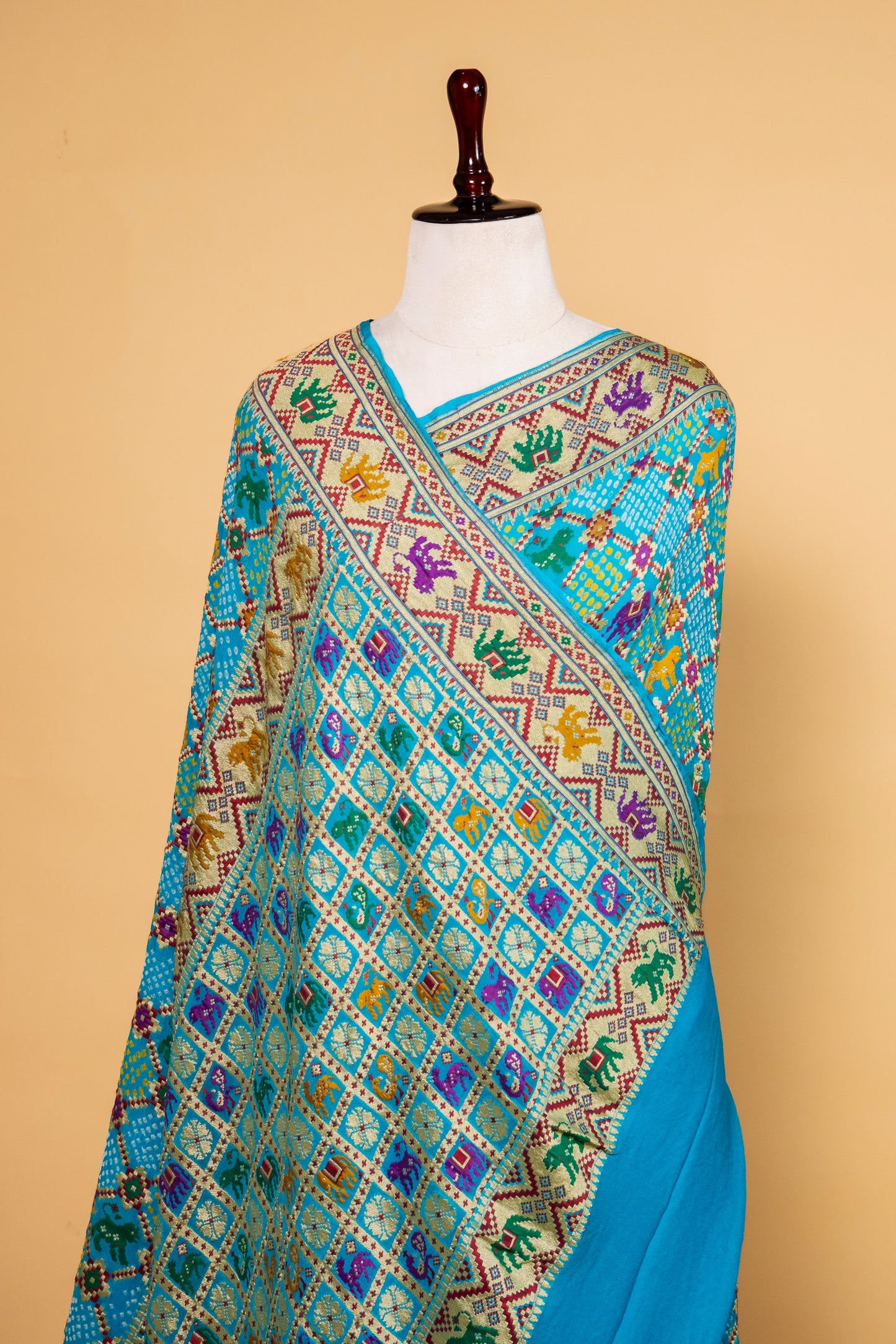 Sky Blue Ghatchola Bandhani Georgette Silk Saree