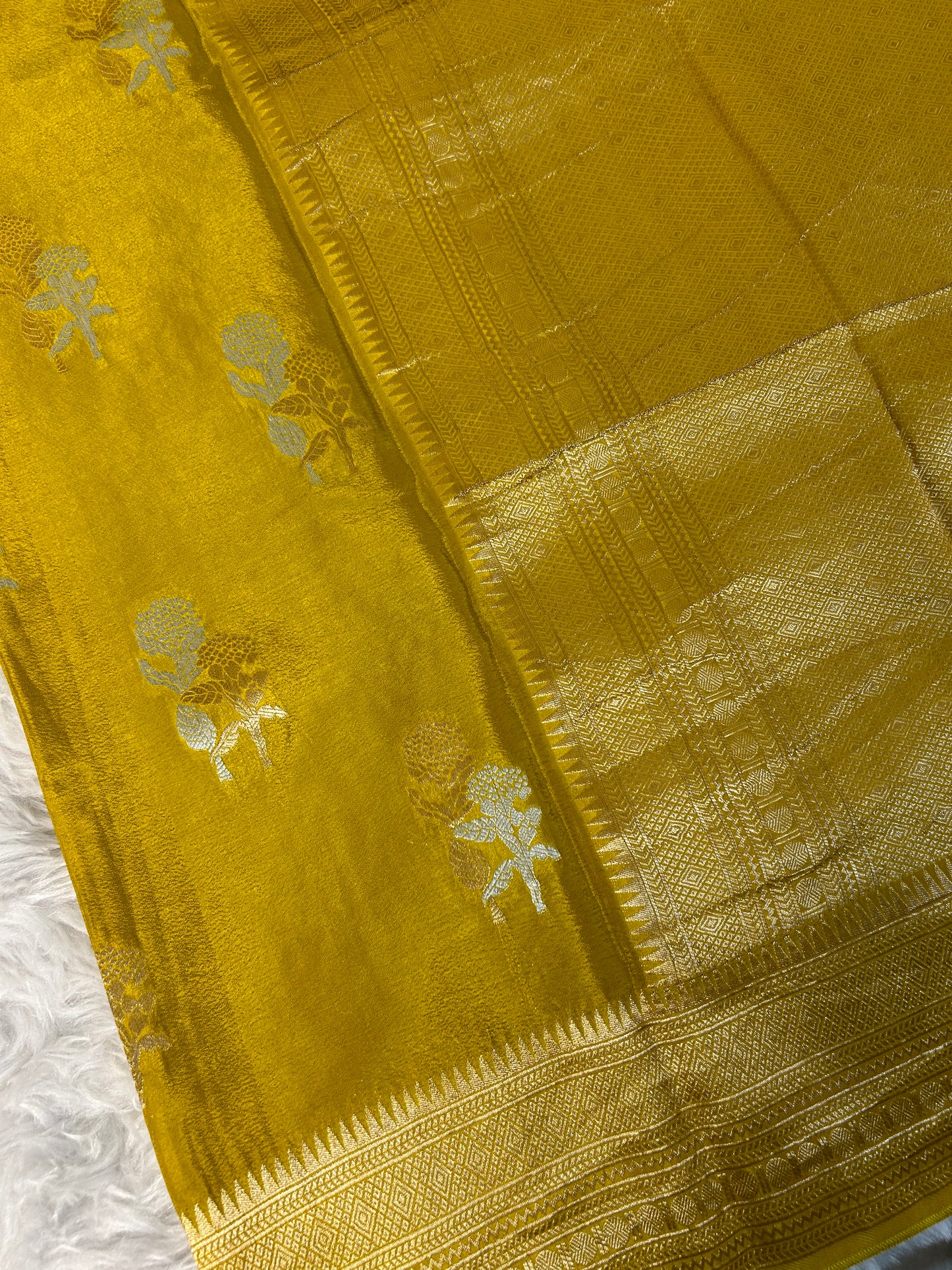 Mustard Sona Rupa Floral Weaving Saree