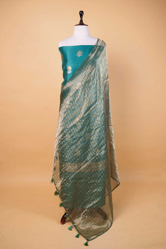 Teal Green Organza Handwoven Suit