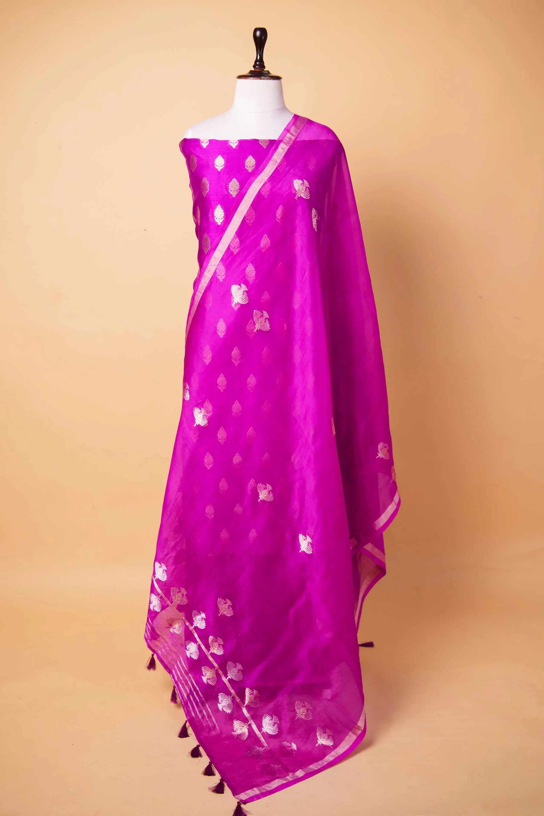 Magenta Handwoven Chiniya Silk Suit Set