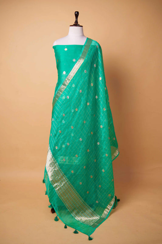 Sea Green Organza Handwoven Suit
