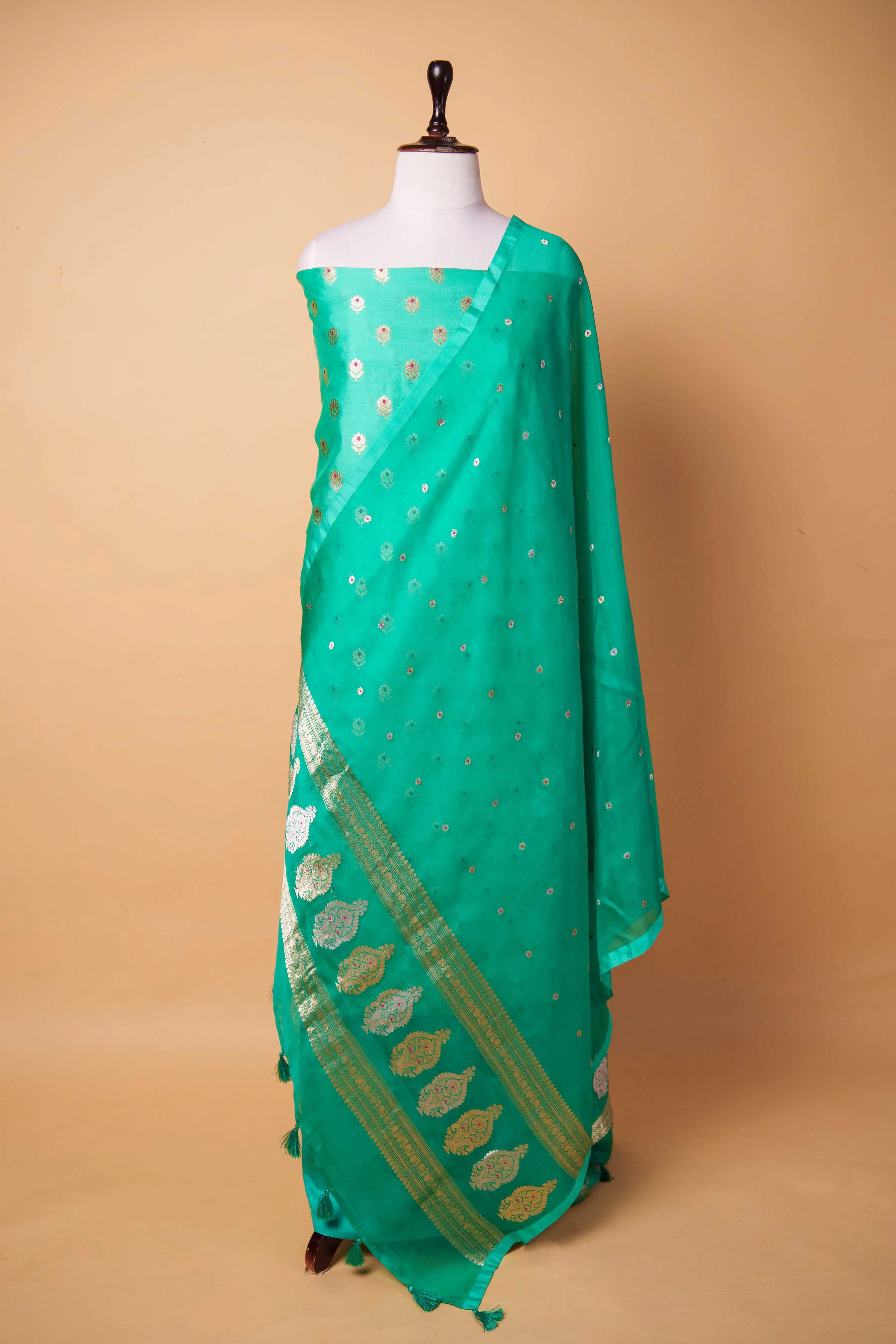 Sea Green Handwoven Chiniya Silk Suit Set