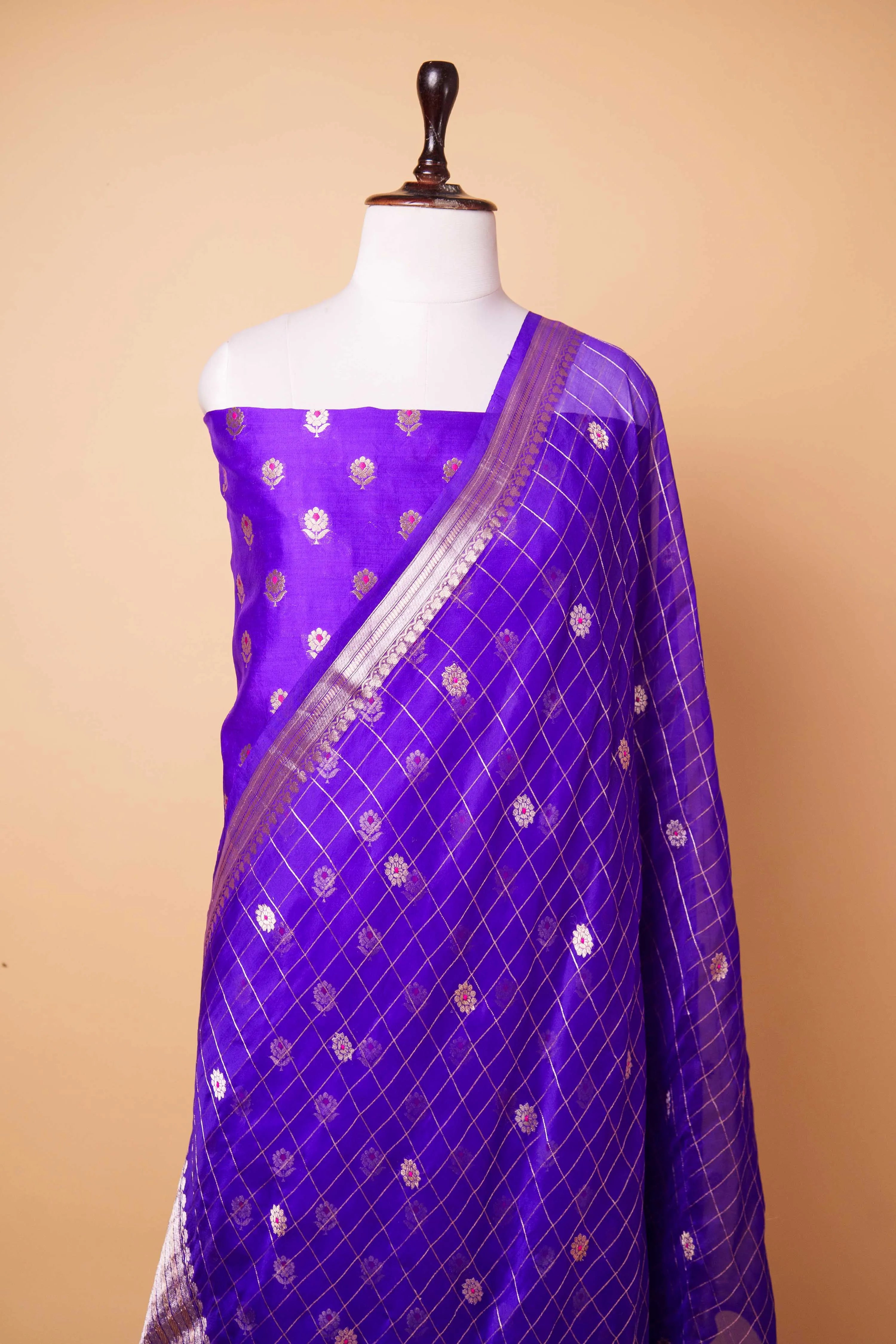 Royal Blue Handwoven Chiniya Silk Suit Set