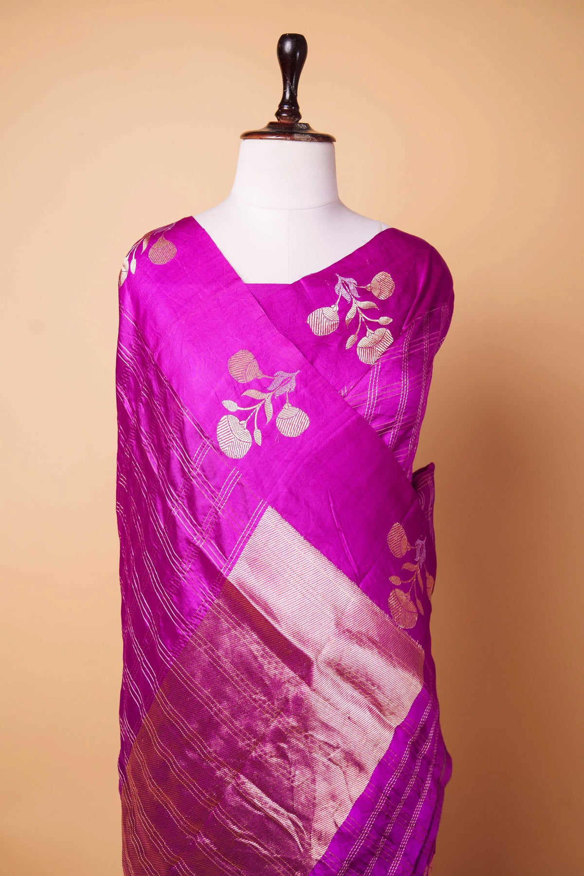 Magenta Zari Checks Woven Puna Silk Saree