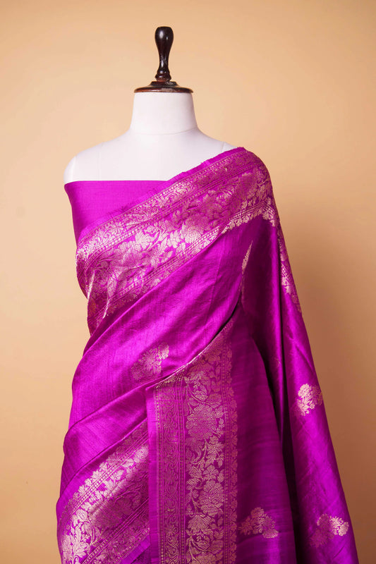 Magenta Handwoven Raw Silk Saree