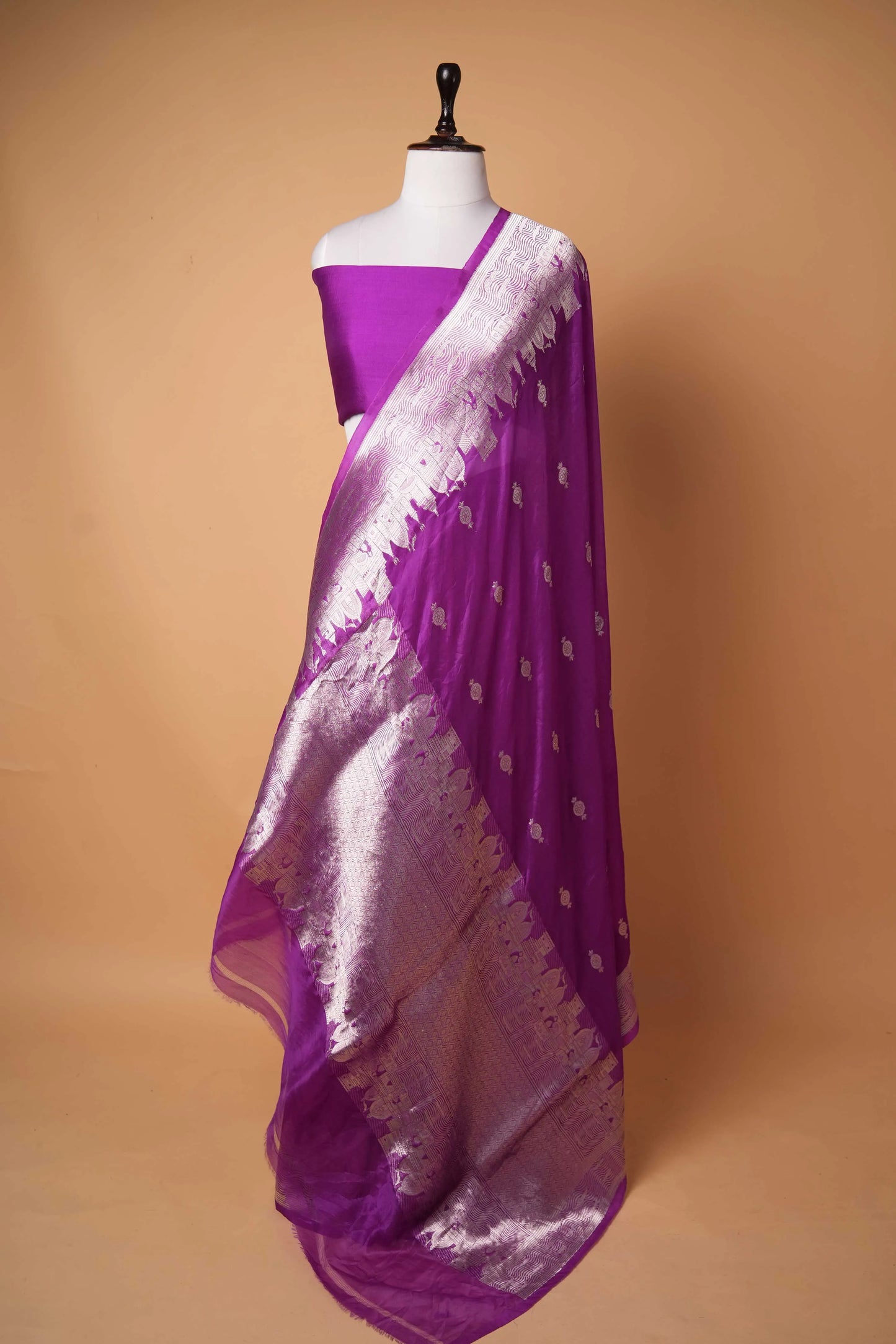 Magenta Banarasi Ghat Weaving Organza Silk Saree