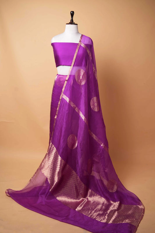 Magenta Kadhua Organza Silk Saree