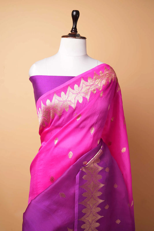 Pink & Magenta Kadhua Organza Silk Saree