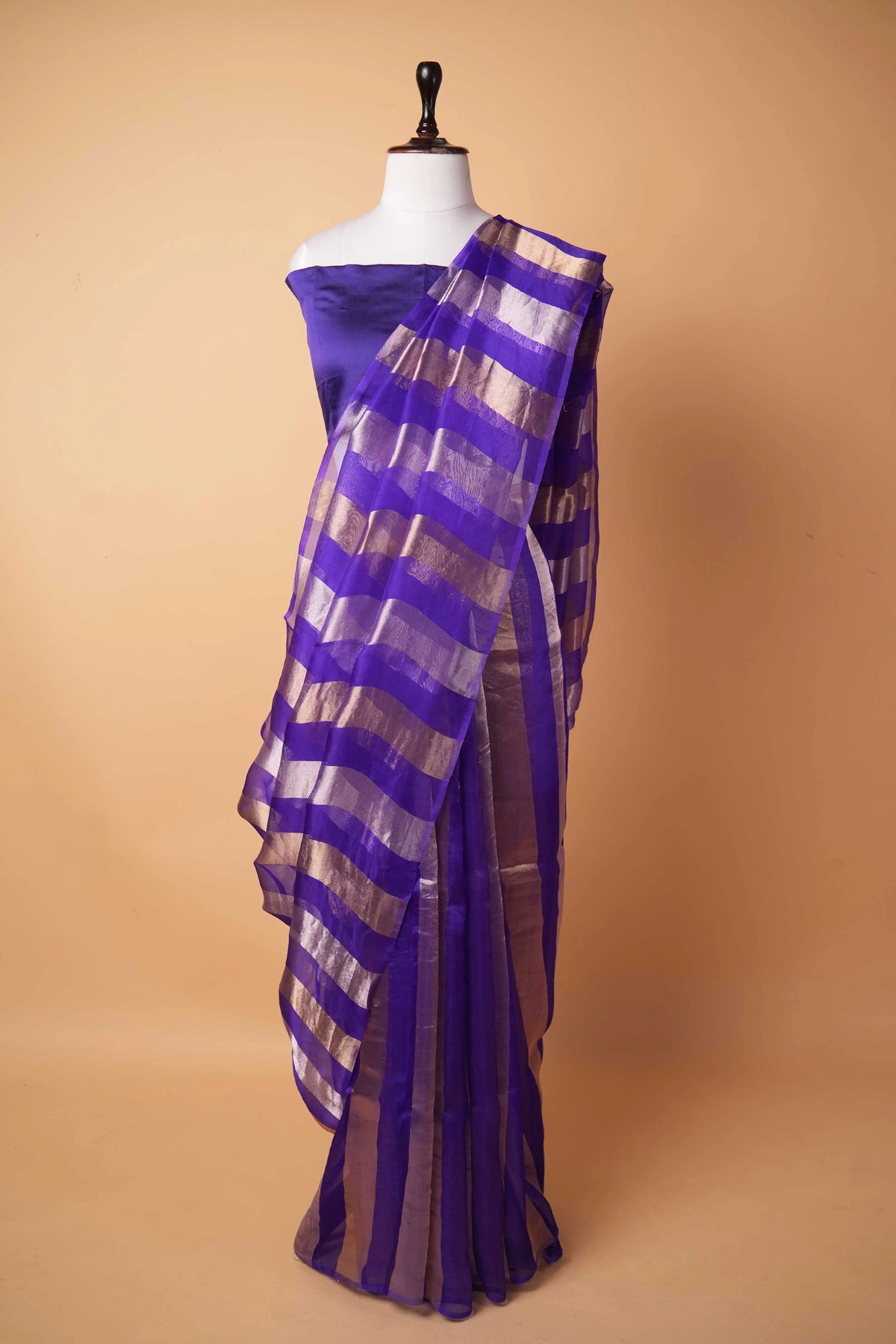 Purple Sona Rupa Zari Stripe Organza Silk Saree