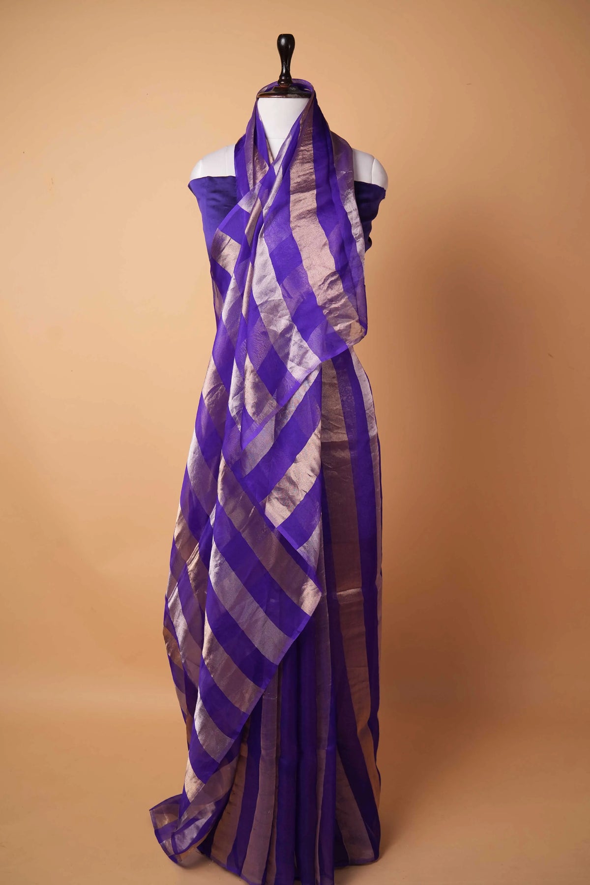 Purple Sona Rupa Zari Stripe Organza Silk Saree