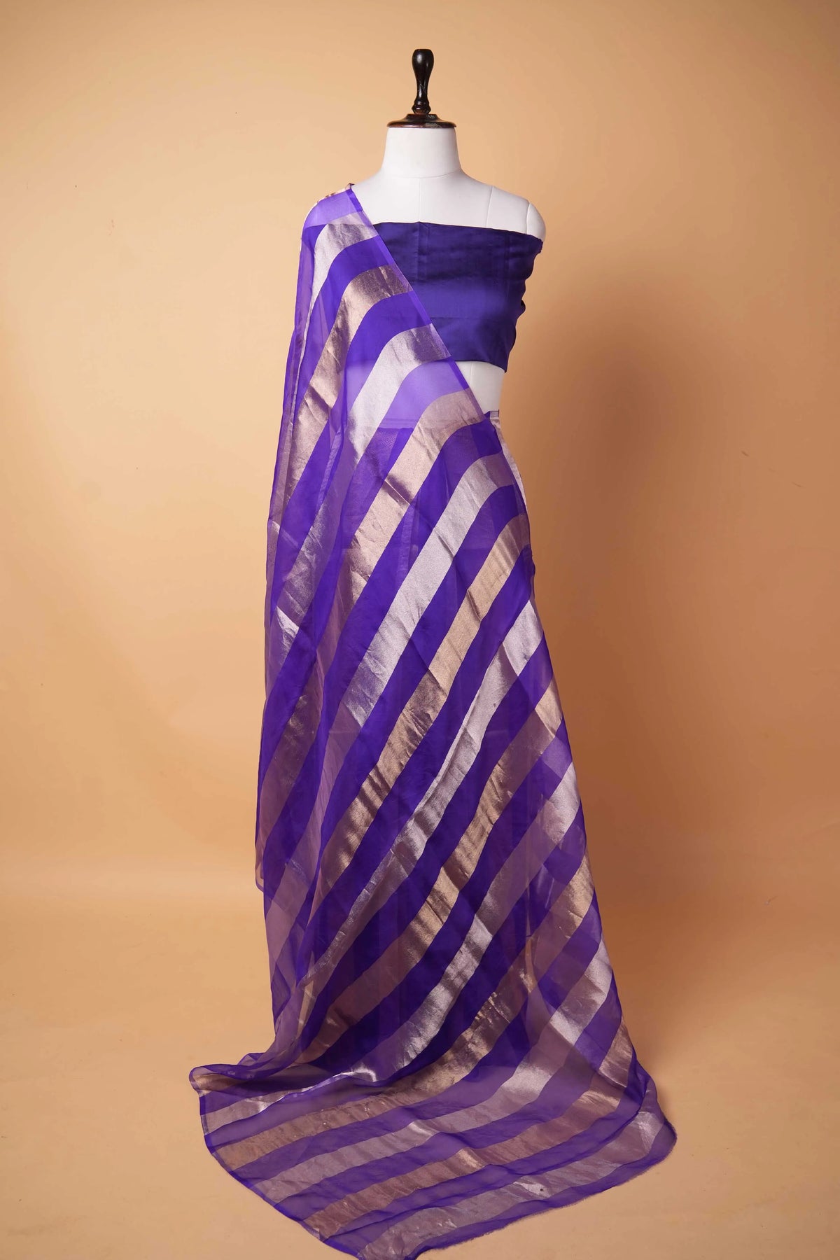 Purple Sona Rupa Zari Stripe Organza Silk Saree