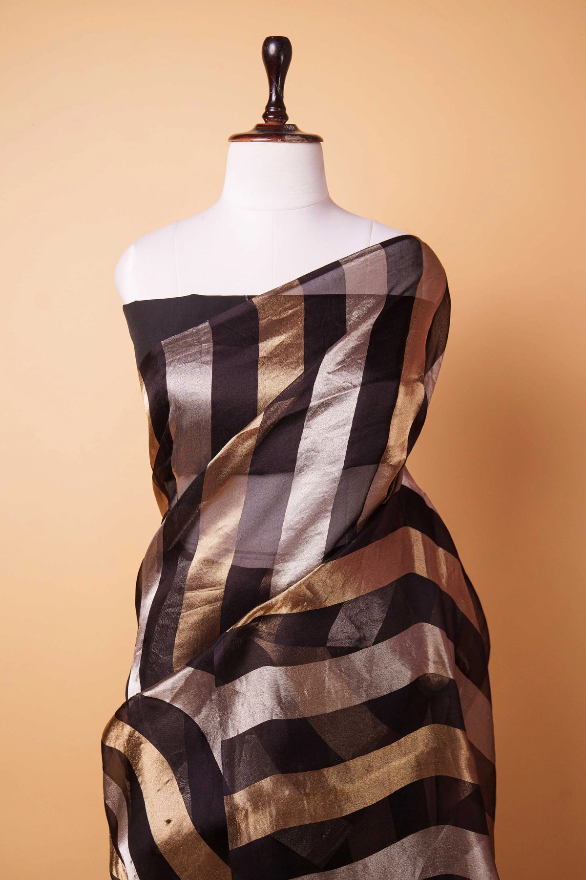 Black Sona Rupa Zari Stripe Organza Silk Saree