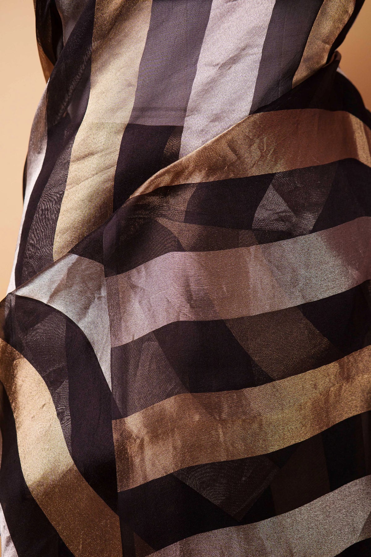 Black Sona Rupa Zari Stripe Organza Silk Saree