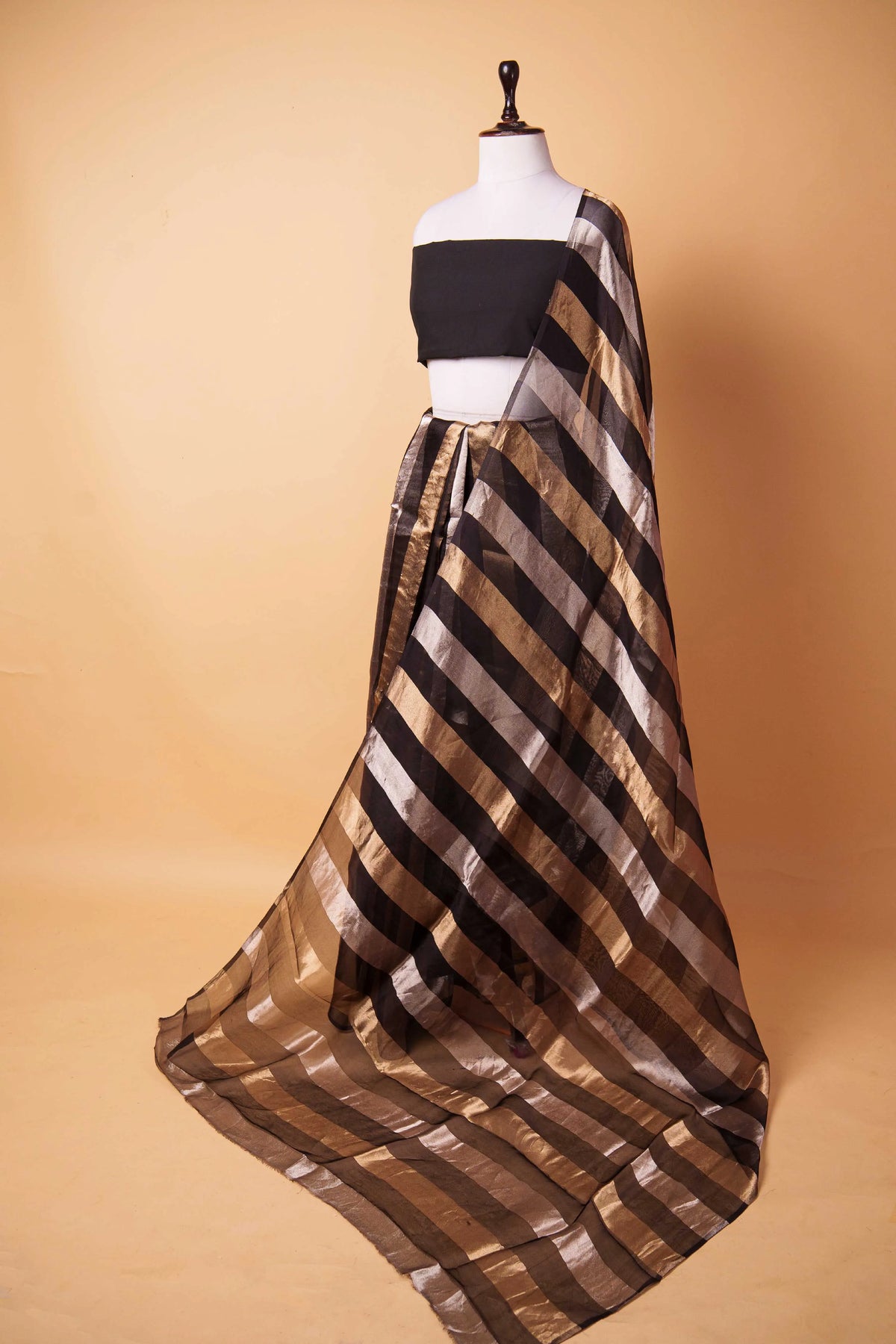 Black Sona Rupa Zari Stripe Organza Silk Saree