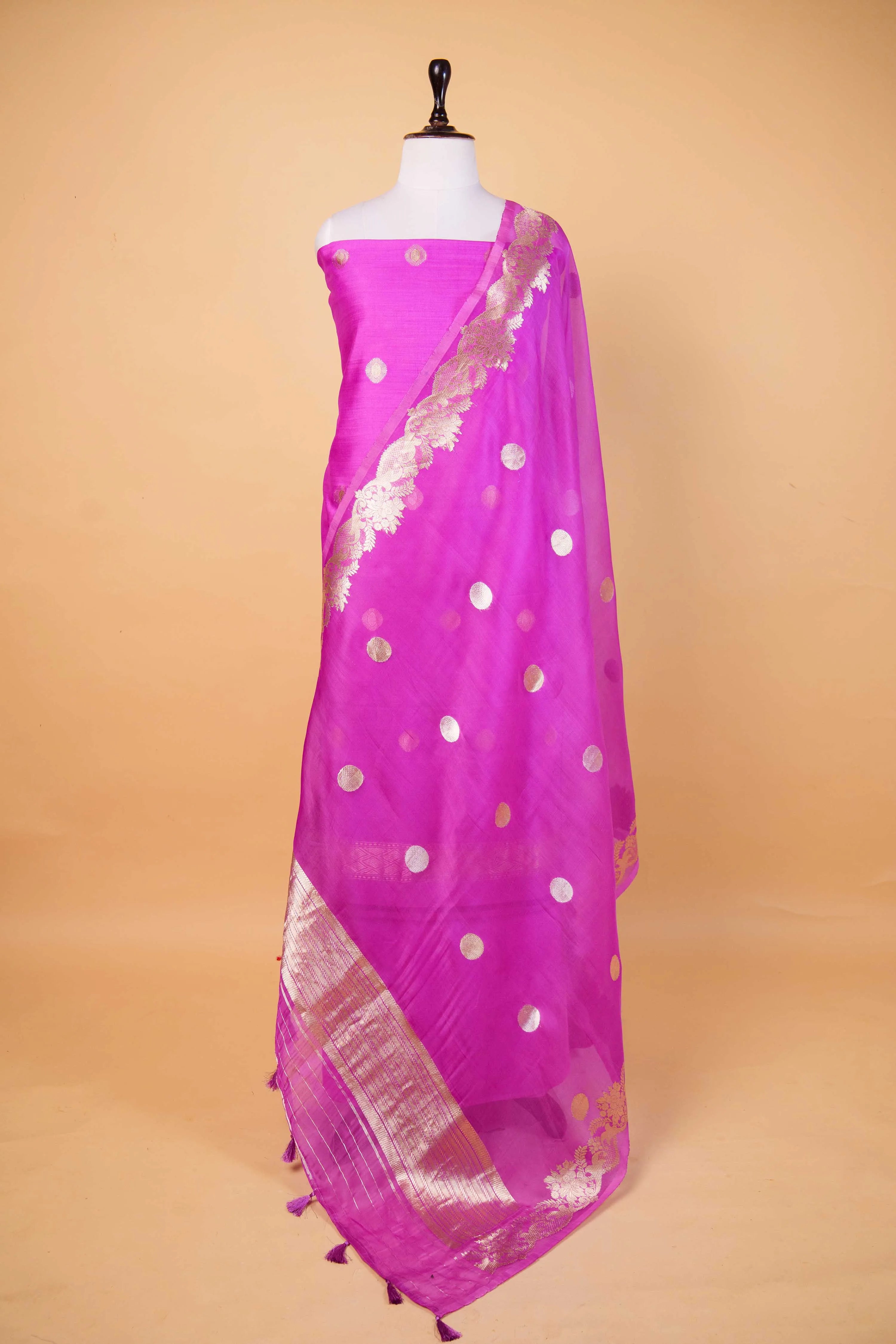Purple Handwoven Chiniya Silk Suit Set