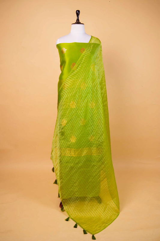 Olive Green Organza Handwoven Suit