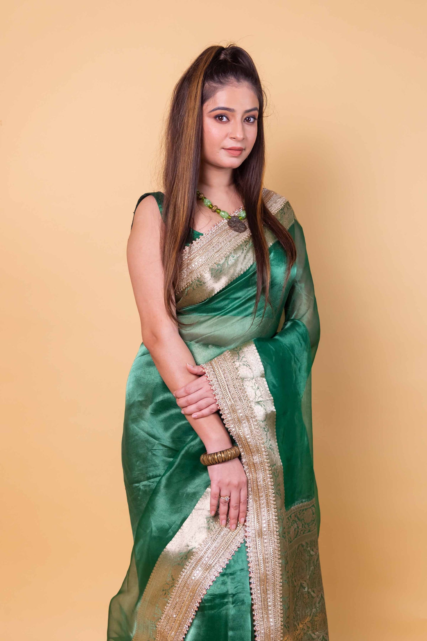 Green Embellished Lace Pure Soft Tissue Silk Saree