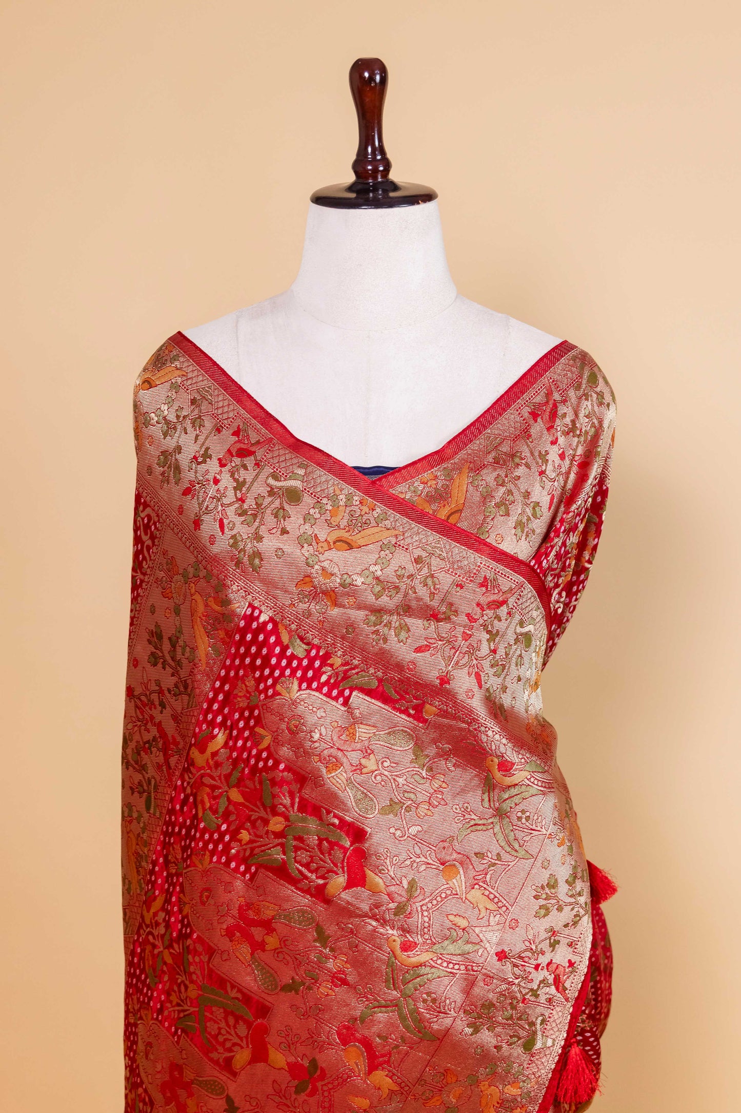 Red Bandhani Weaving Fancy Silk Saree