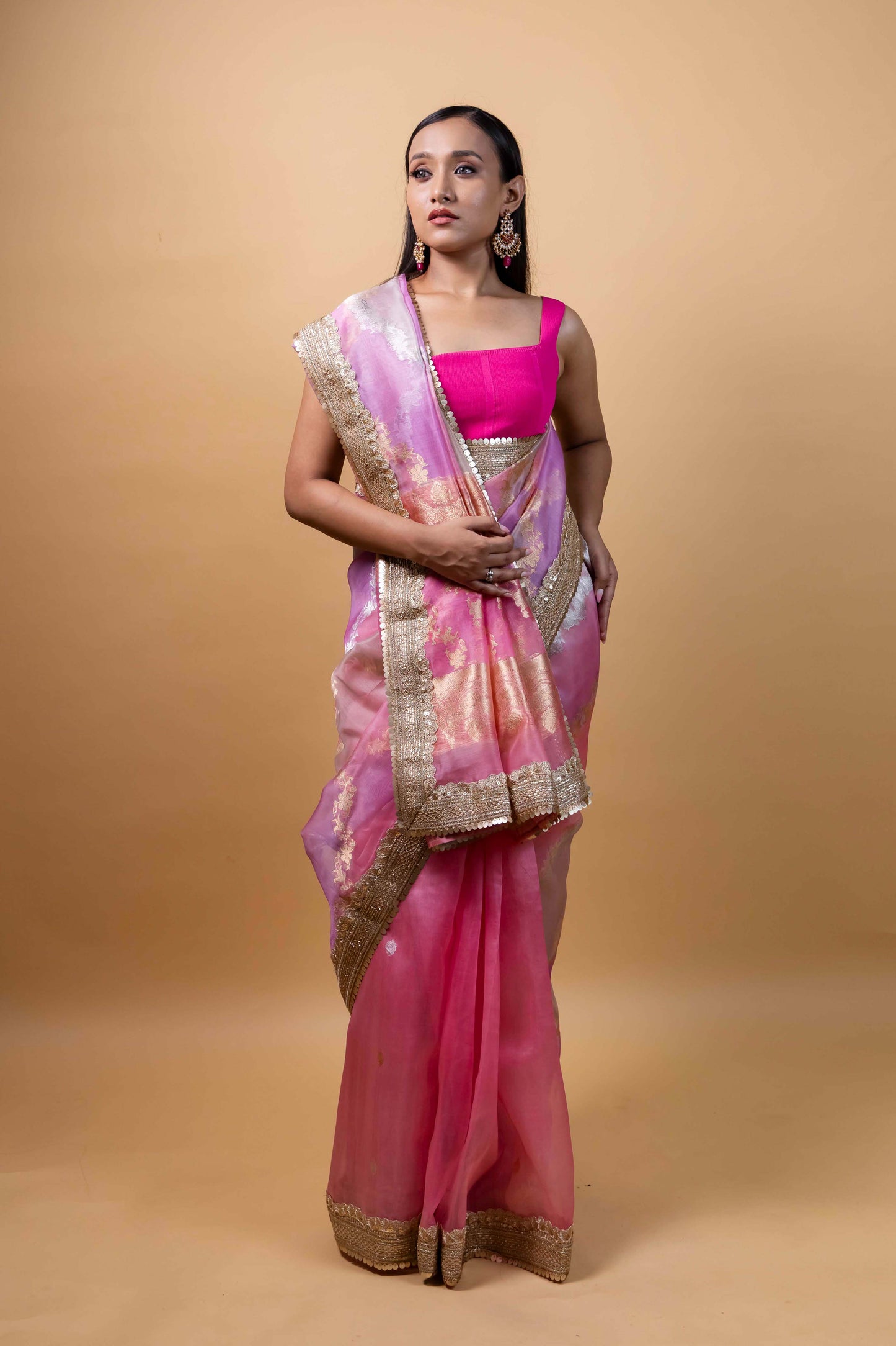 Purple & Pink ada Rangkat Organza Silk Saree