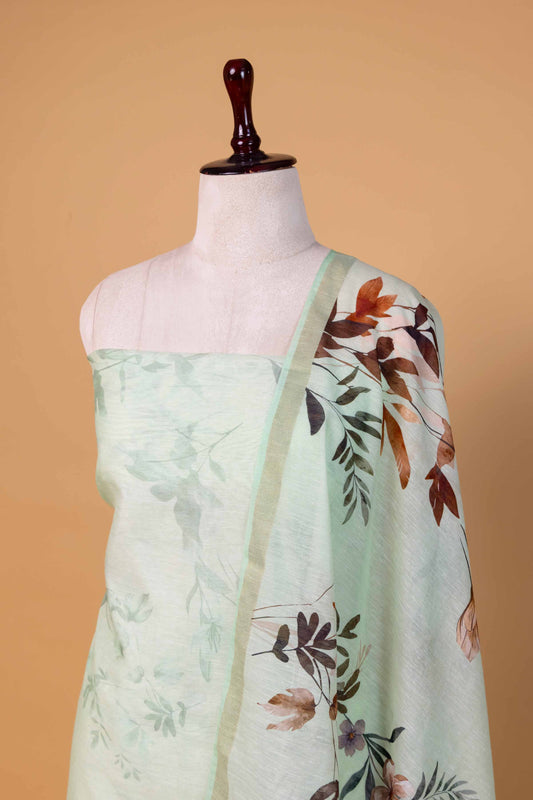 Pista Green Floral Digital Print Chanderi Suit